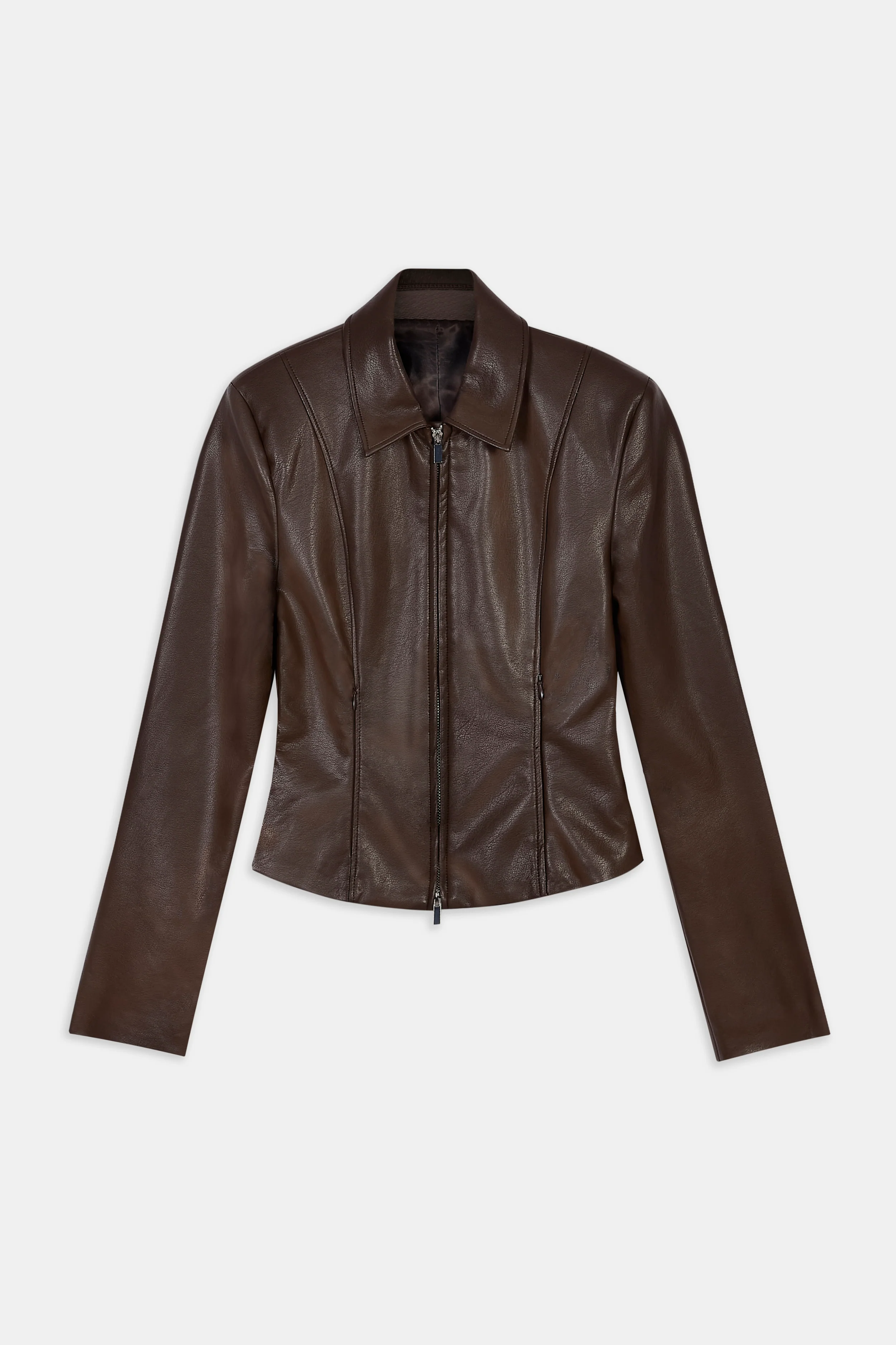 90's Slim Fit Leather Jacket - Carob - Image 11