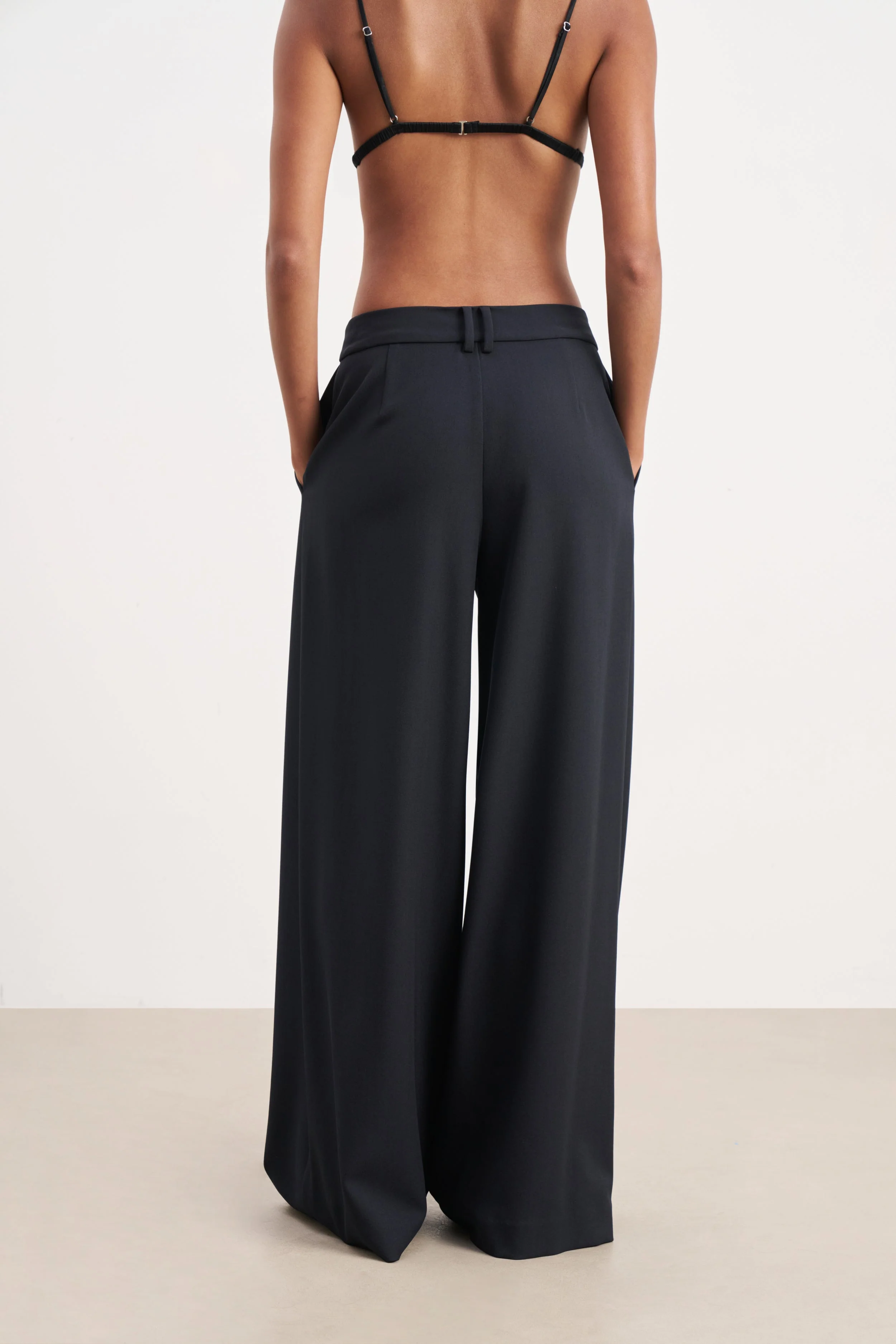 Box Pleat Tailored Wide Leg Trousers - Navy - Image 9