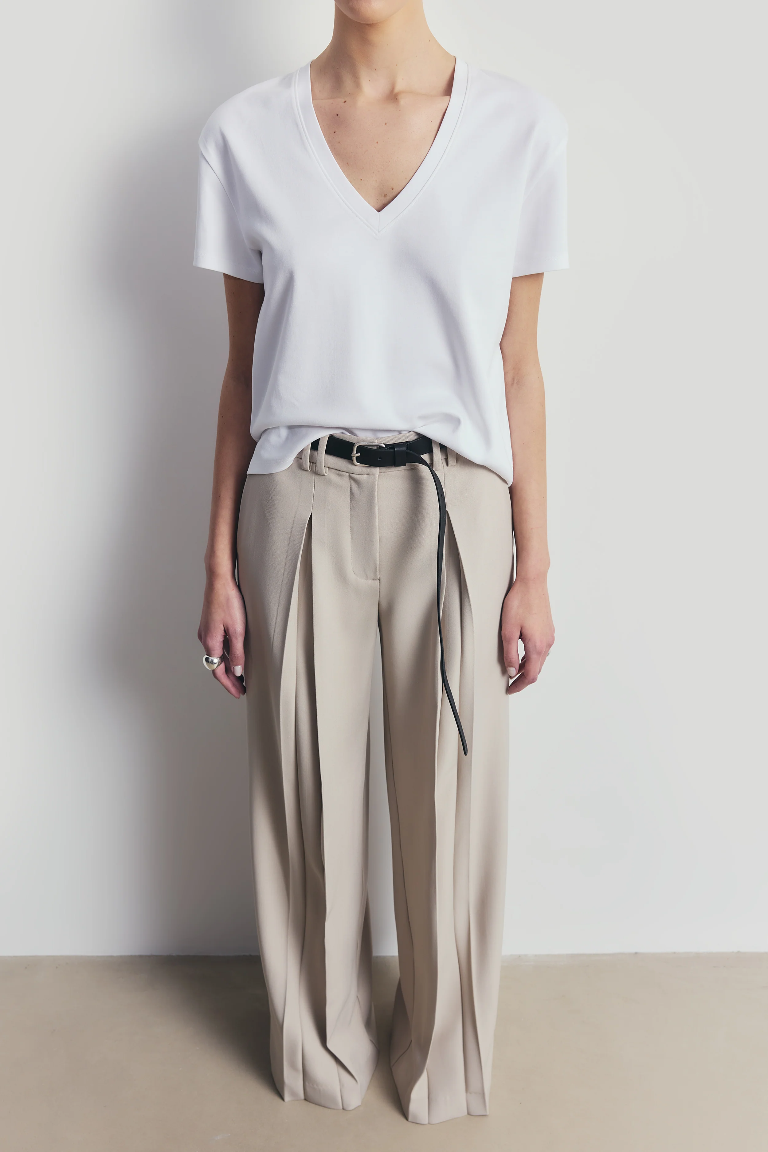 Box Pleat Tailored Wide Leg Trousers - Stone - Image 4