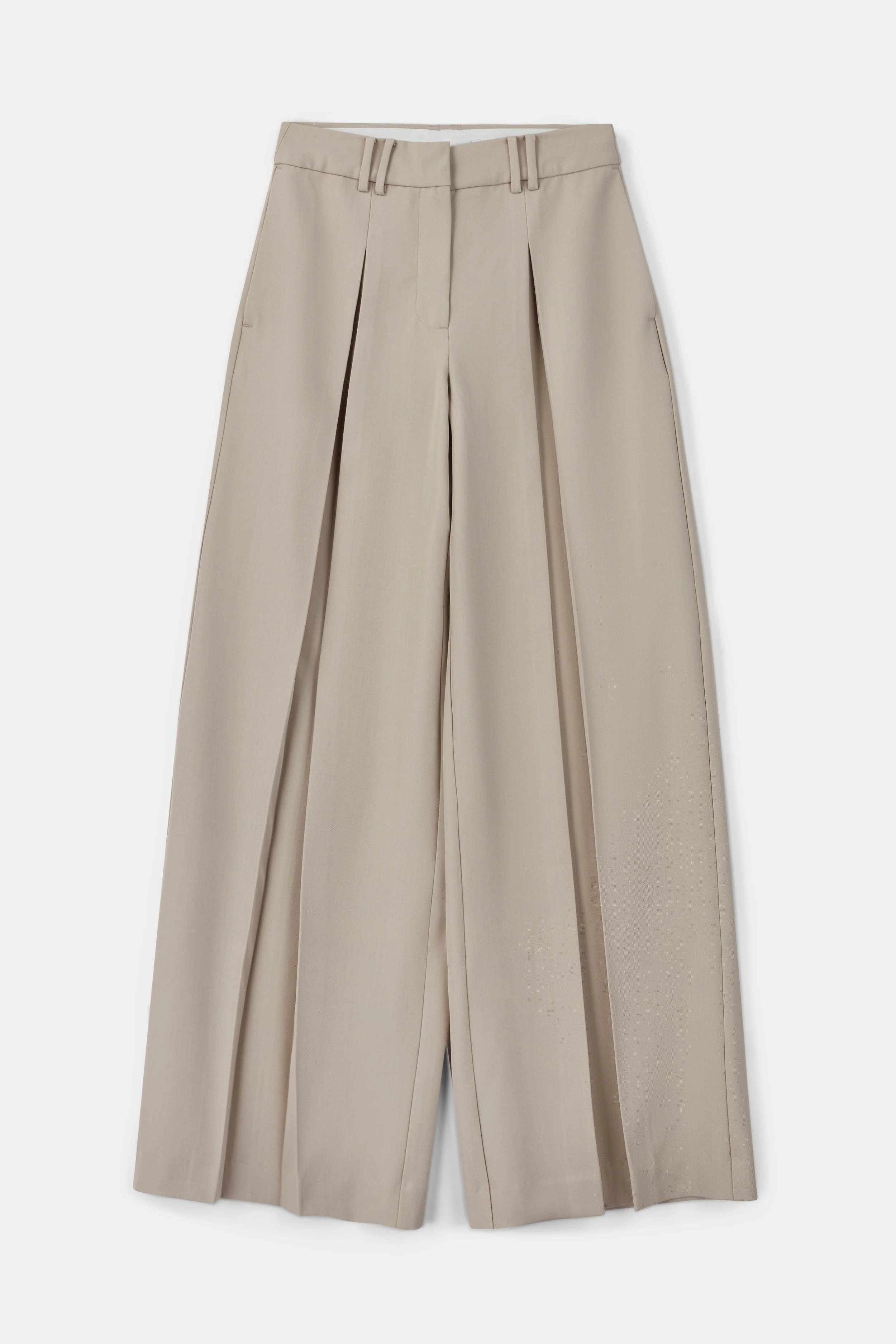 Box Pleat Tailored Wide Leg Trousers - Stone - Image 8