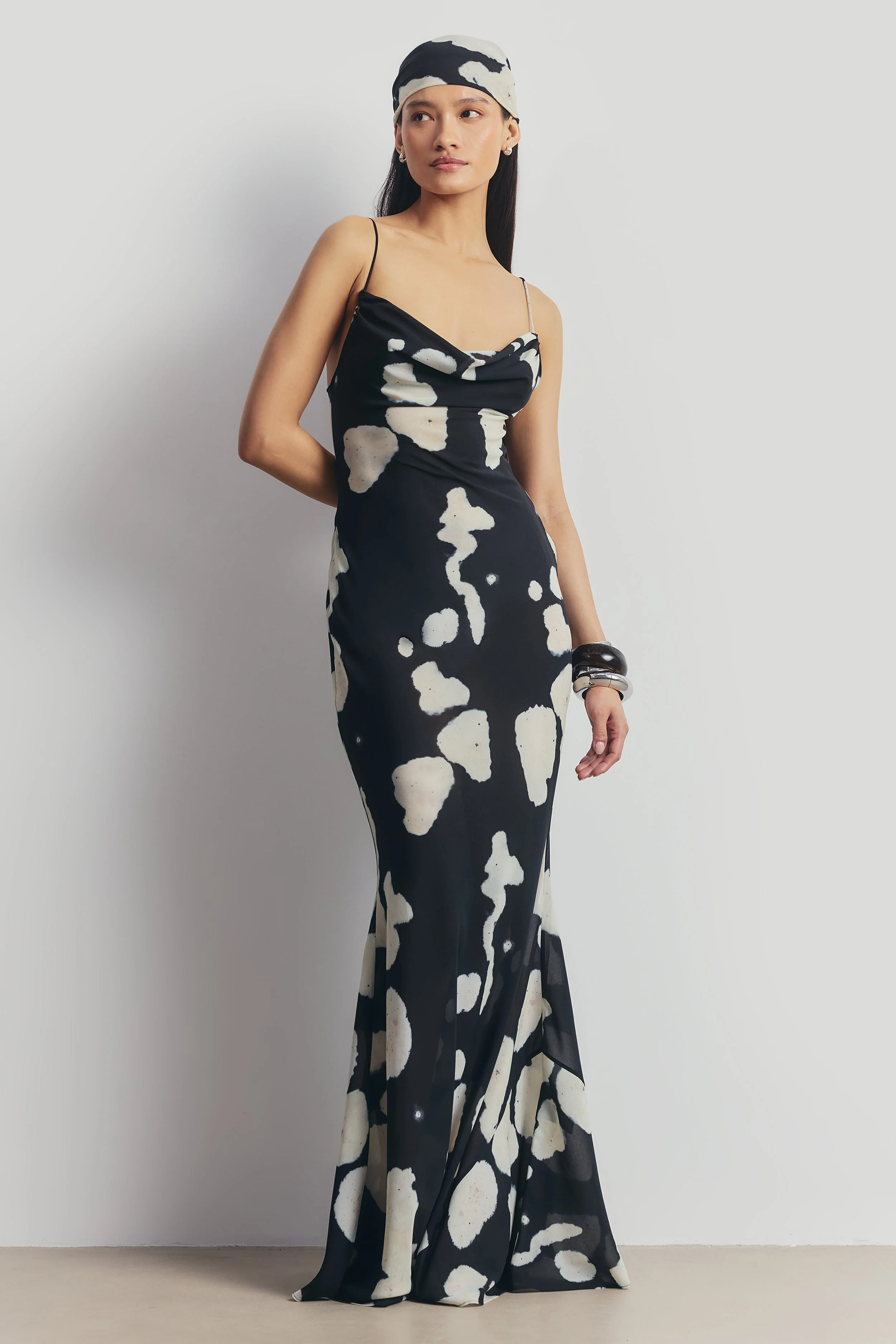 Chiffon Cowl Camisole Maxi Dress - Abstract Pebble - Image 4