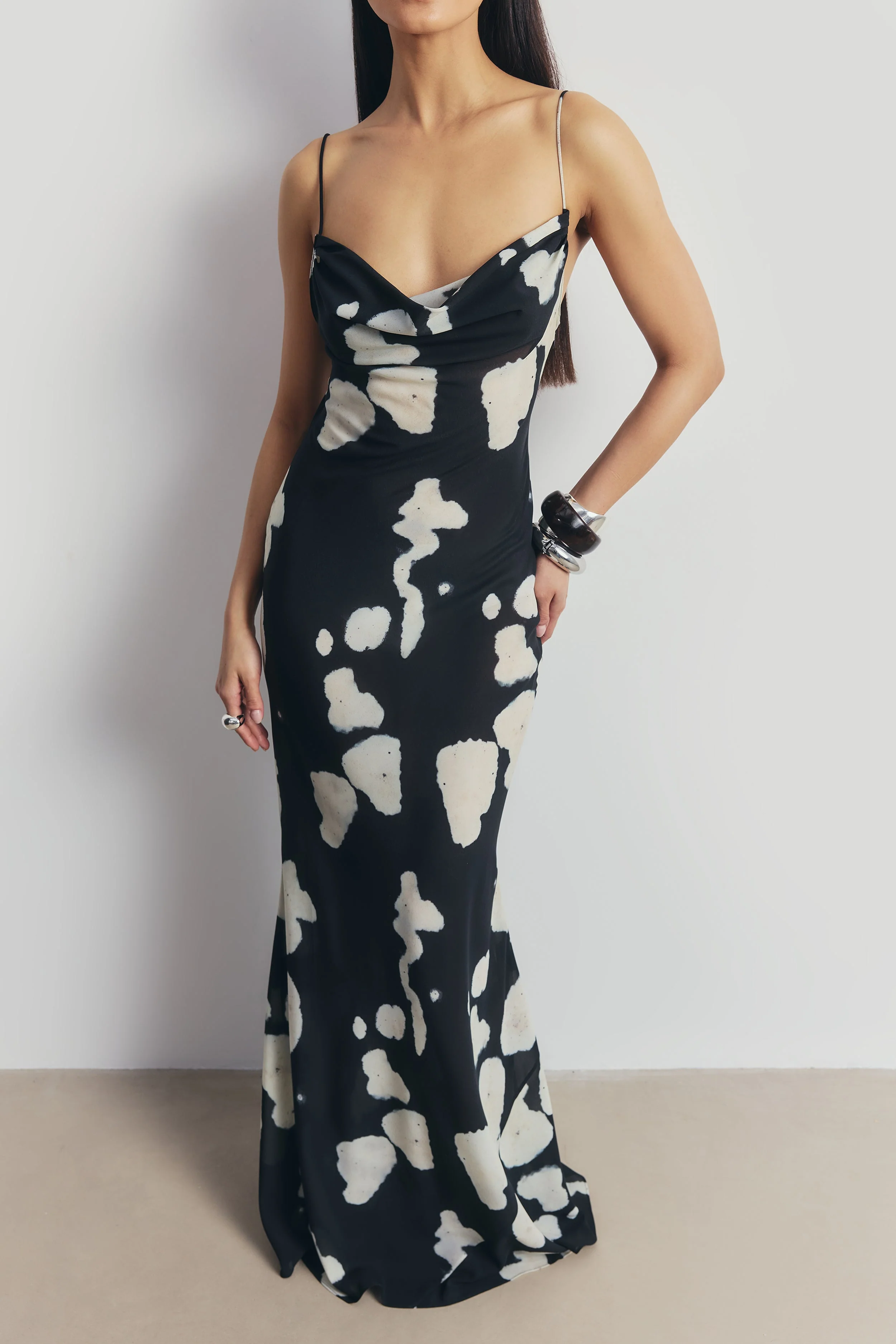 Chiffon Cowl Camisole Maxi Dress - Abstract Pebble - Image 7
