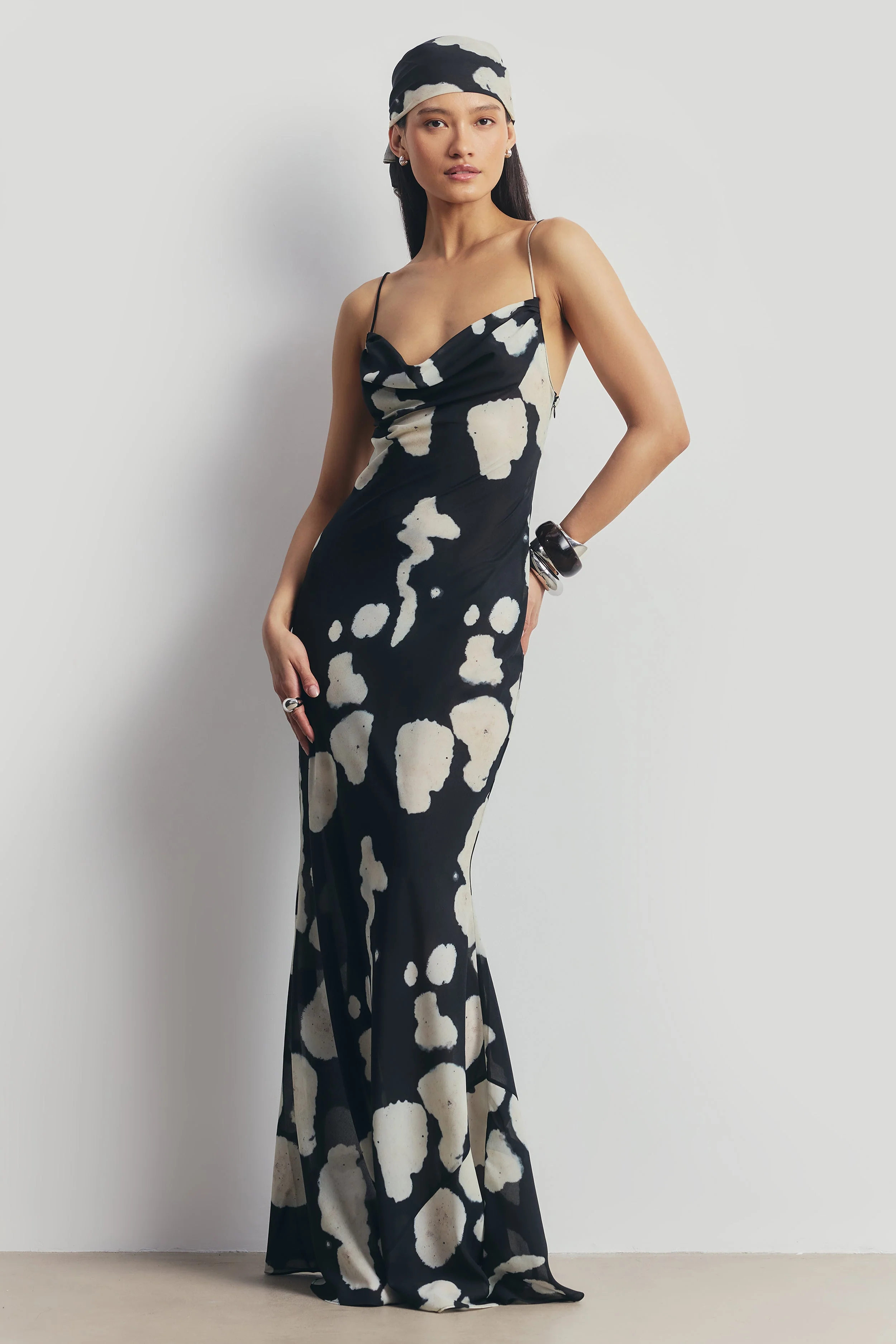 Chiffon Cowl Camisole Maxi Dress - Abstract Pebble - Image 8