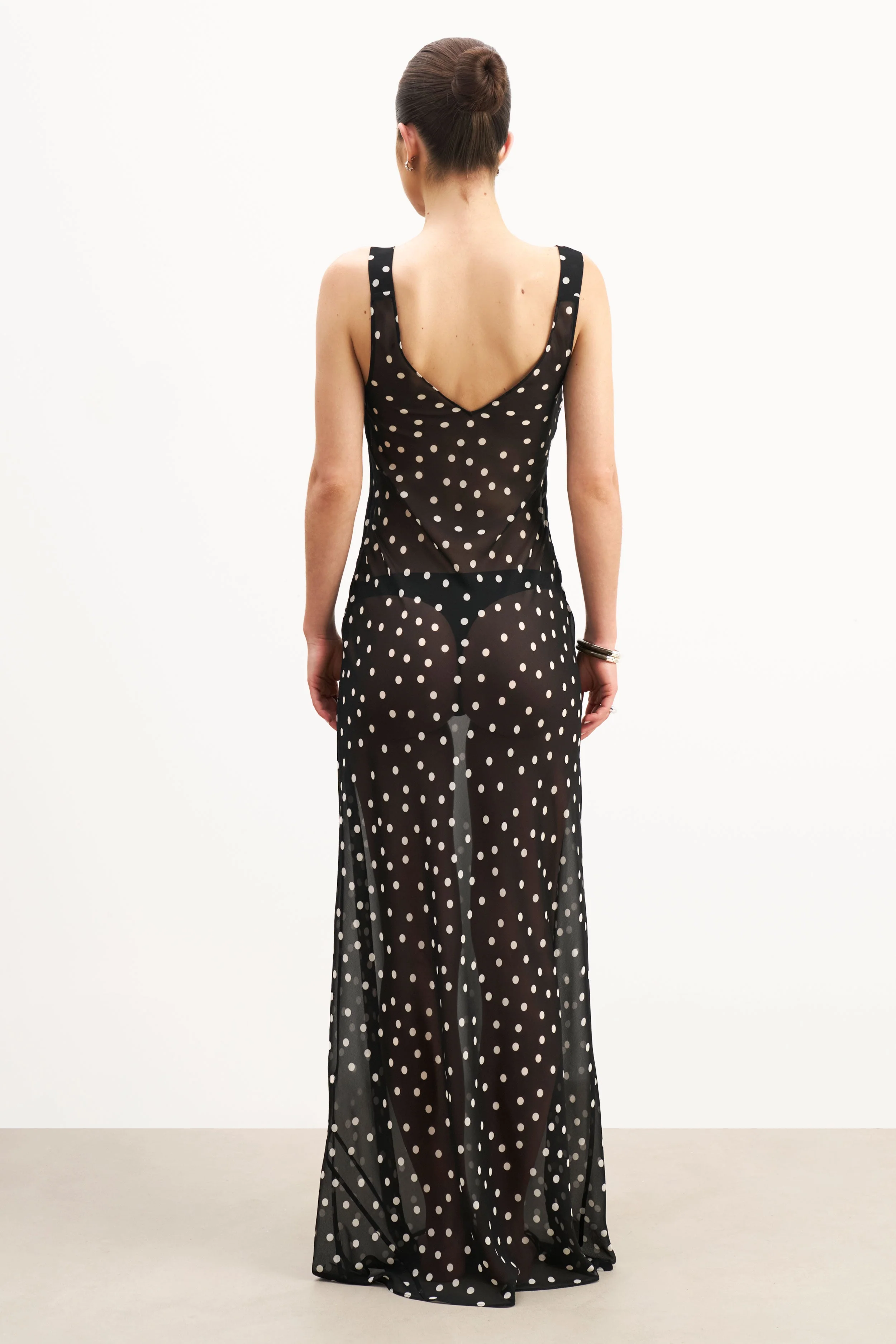 Chiffon Cowl Neck Gown - Maxi Polka Dot - Image 7