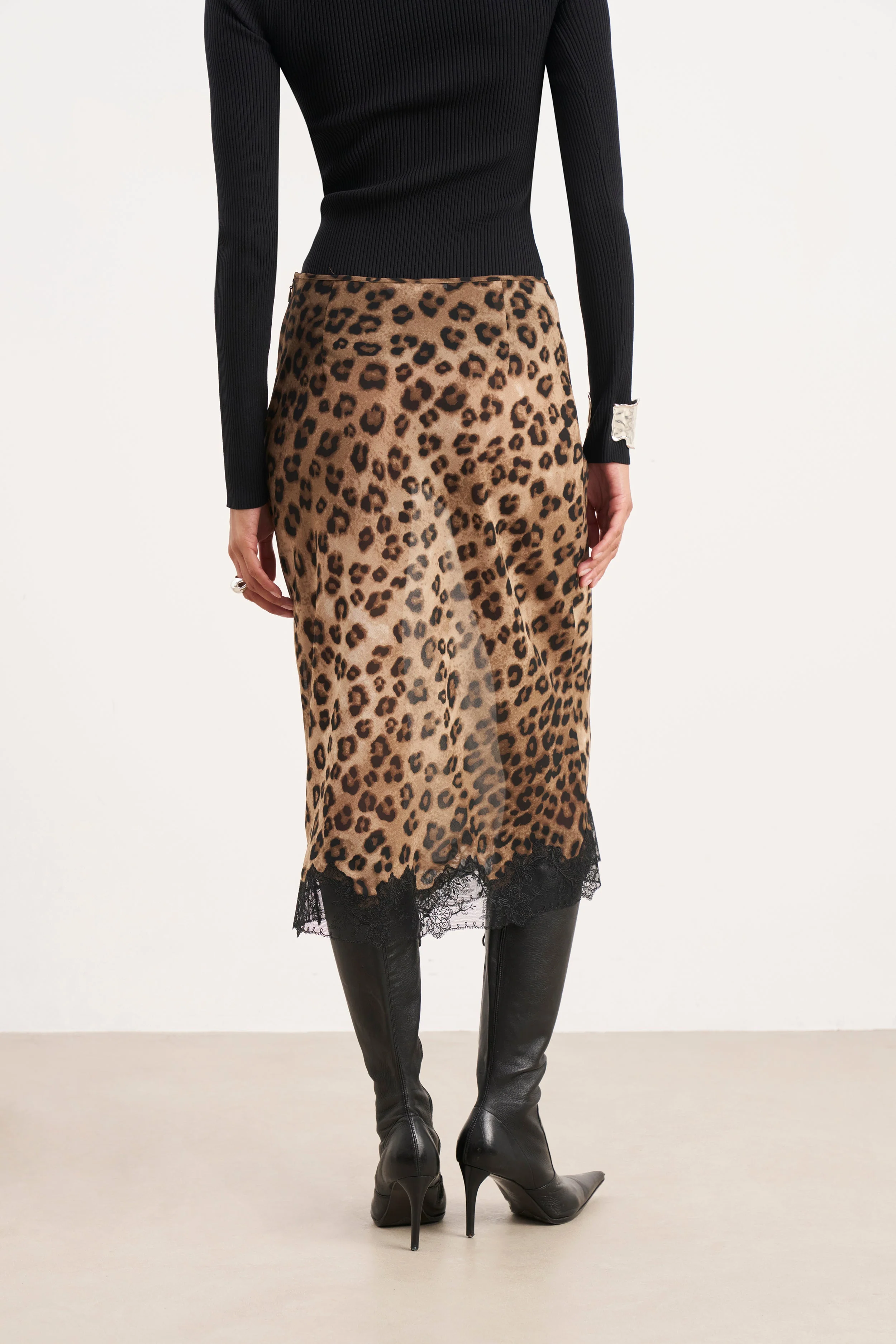 Chiffon Lace Detail Midi Skirt - Leopard Print - Image 10