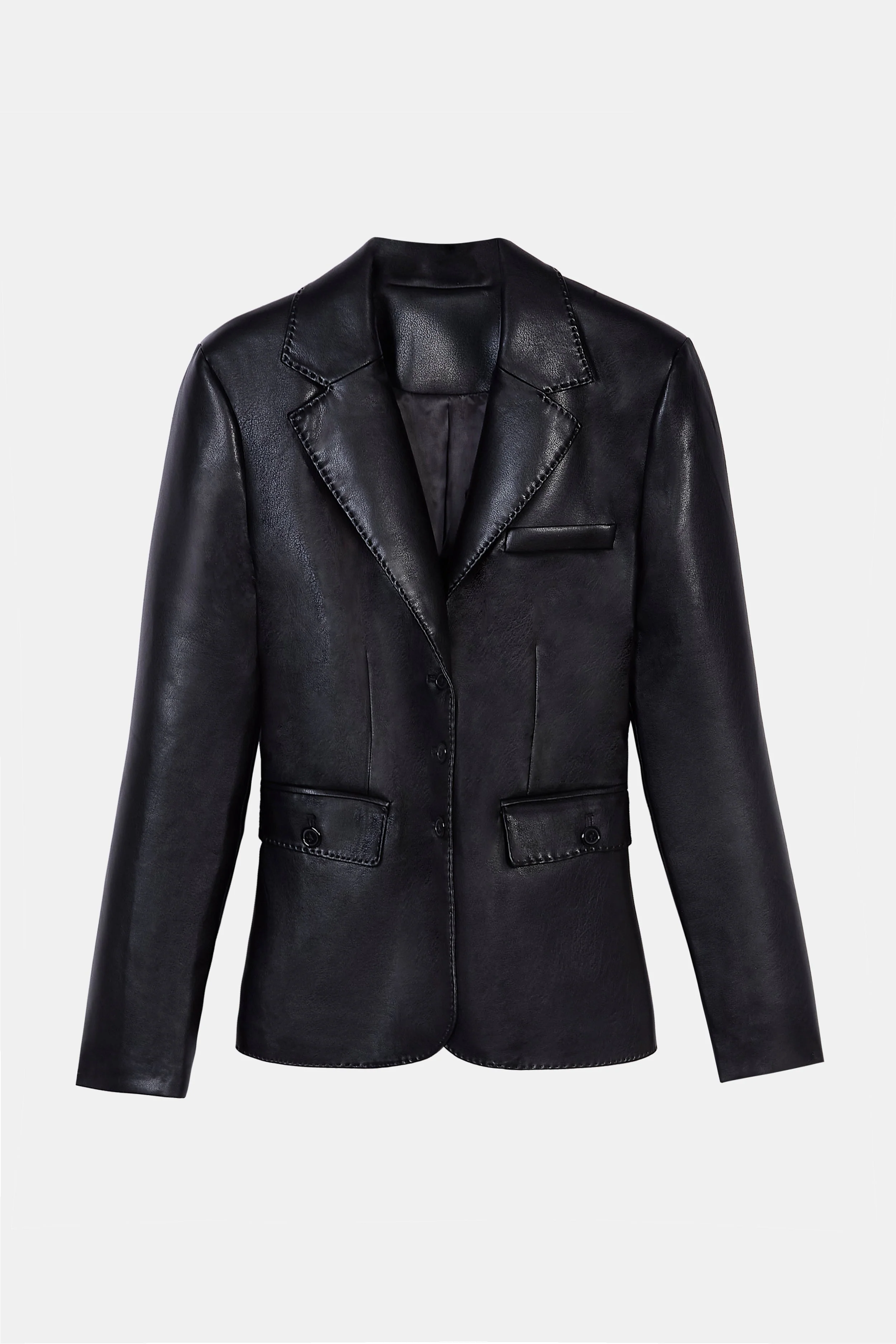 Cinched Waist Leather Blazer - Black - Image 9