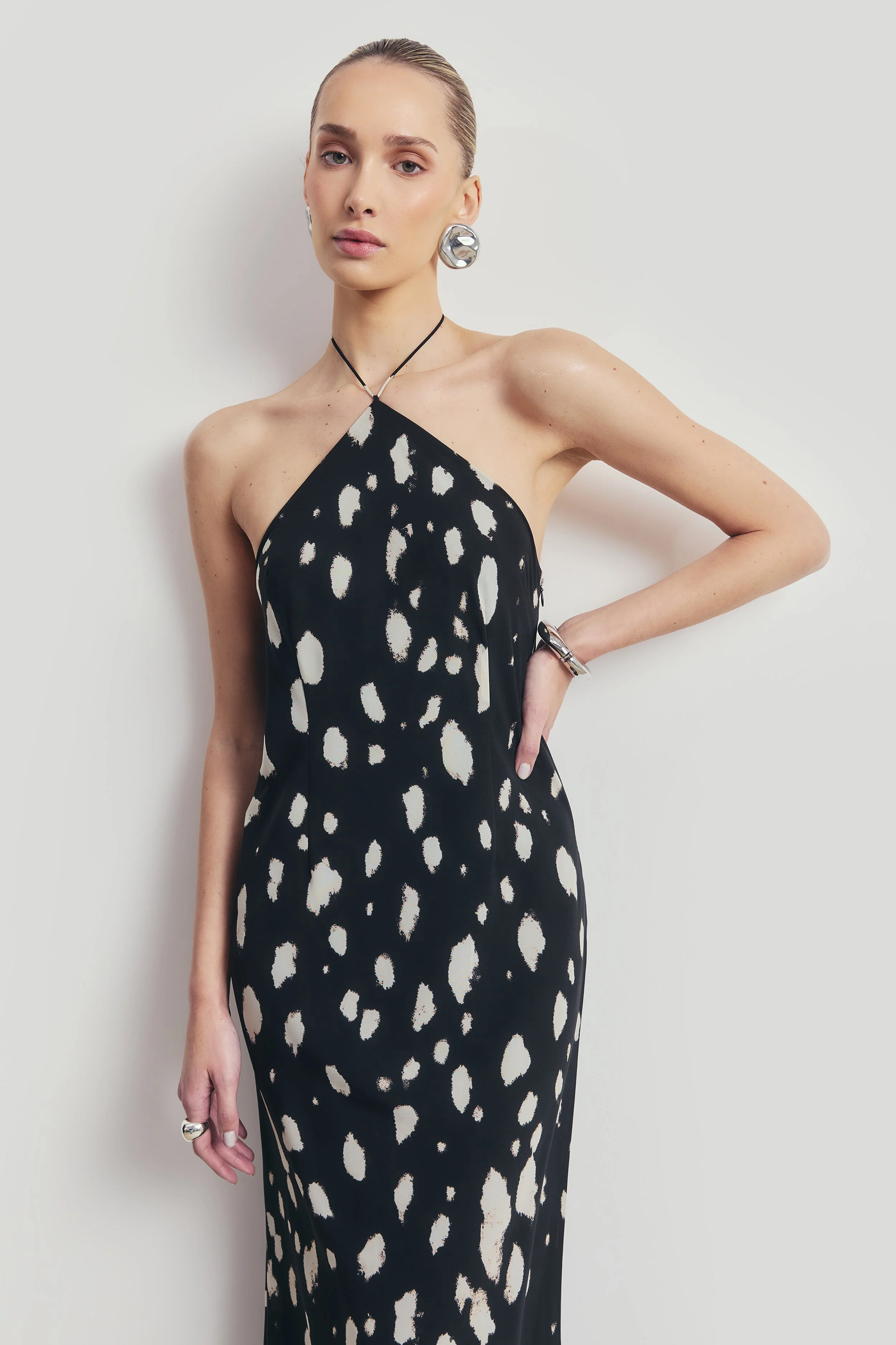 Clean Cut Chiffon Halterneck Gown - Abstract Dot - Image 3