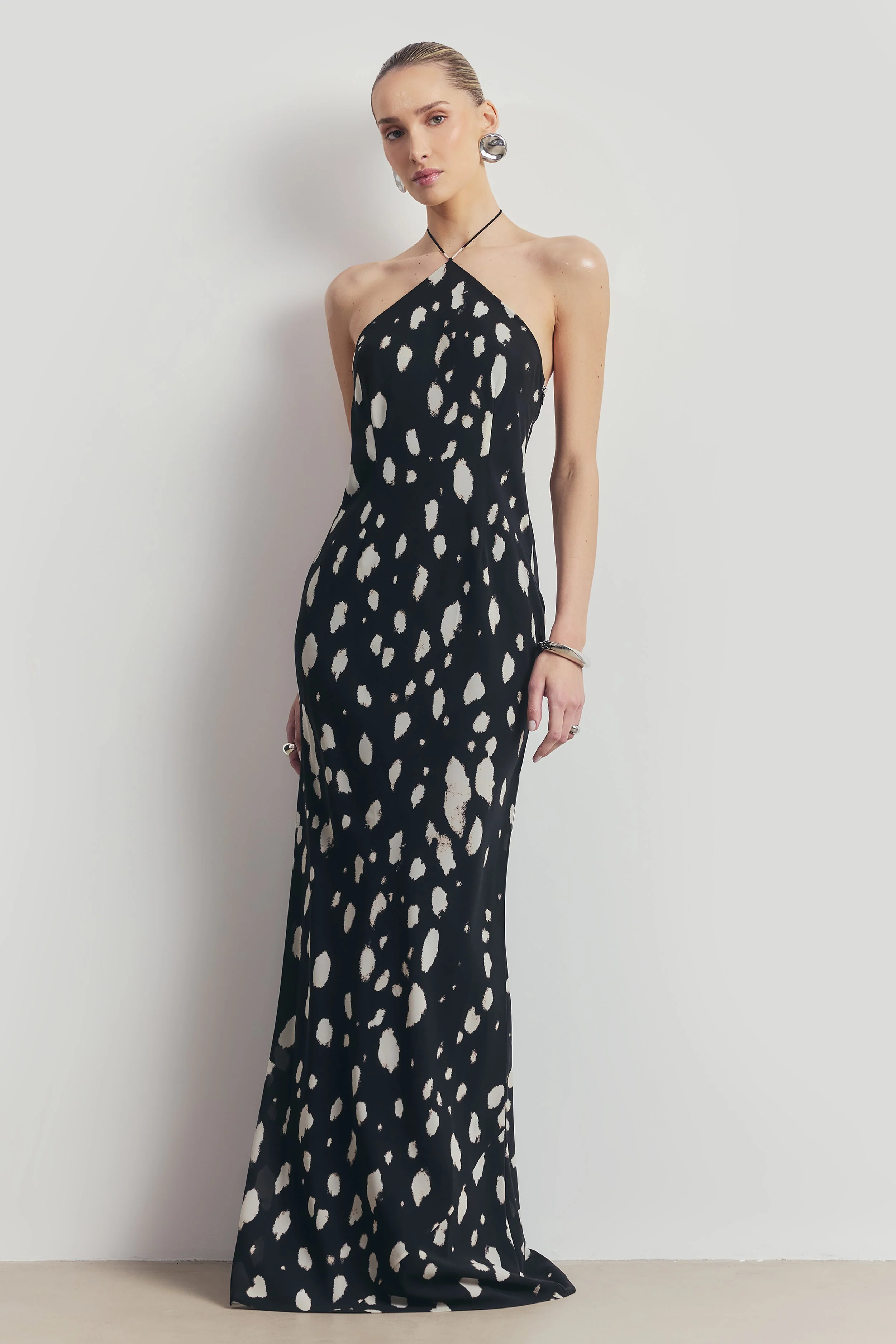 Clean Cut Chiffon Halterneck Gown - Abstract Dot - Image 4