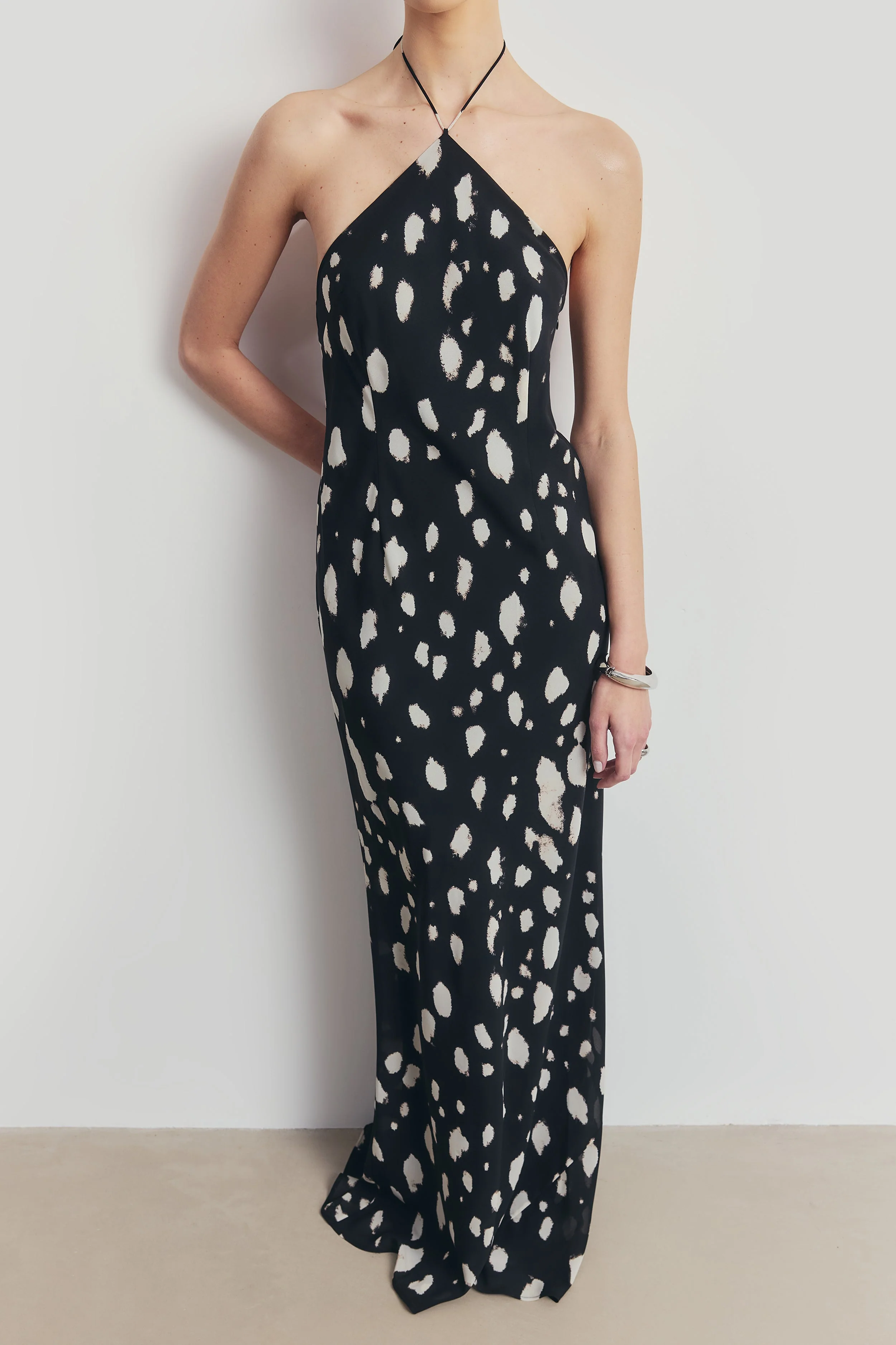 Clean Cut Chiffon Halterneck Gown - Abstract Dot - Image 6