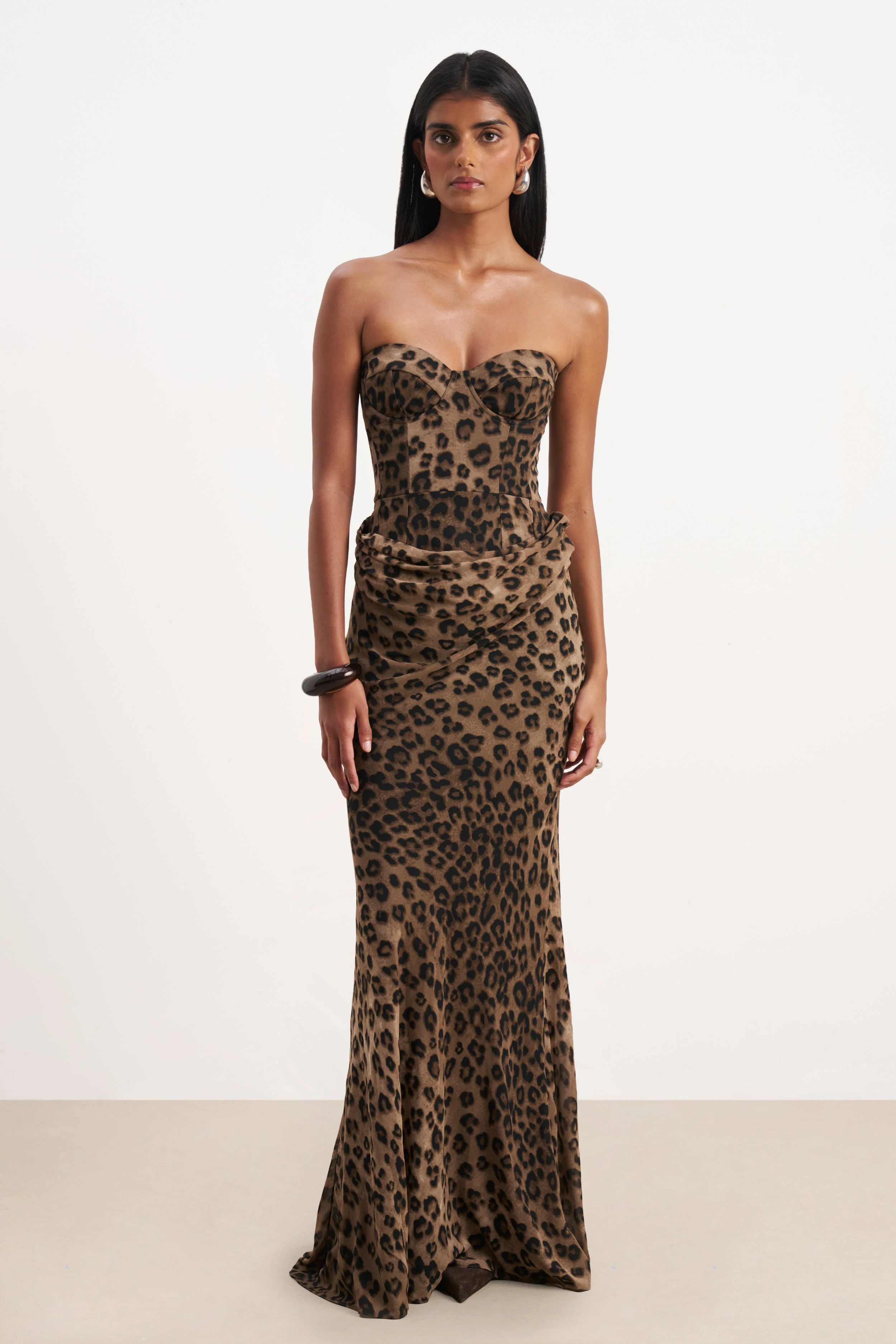 Corset Gown with Draped Hip - Leopard Print - Image 11