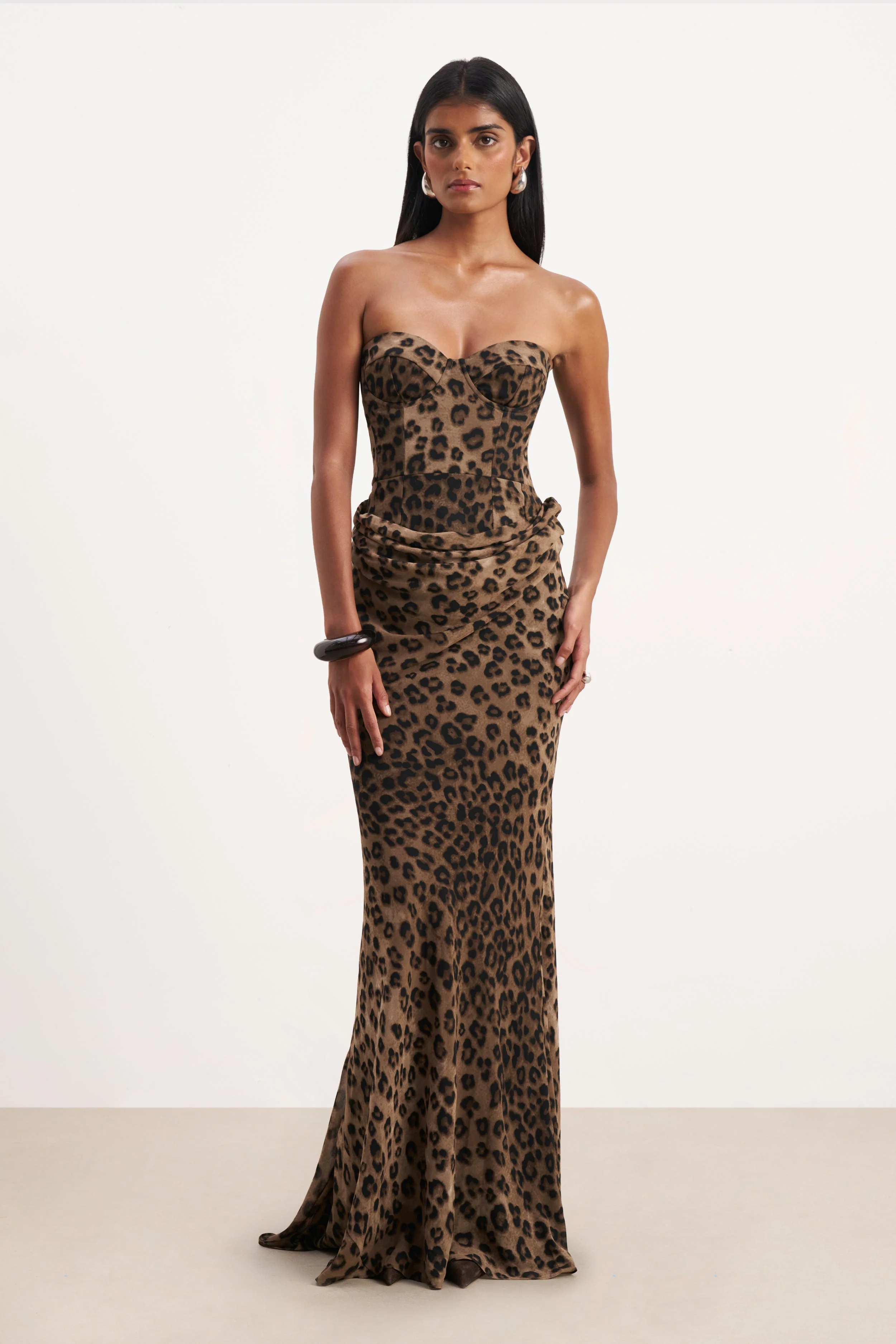 Corset Gown with Draped Hip - Leopard Print - Image 13