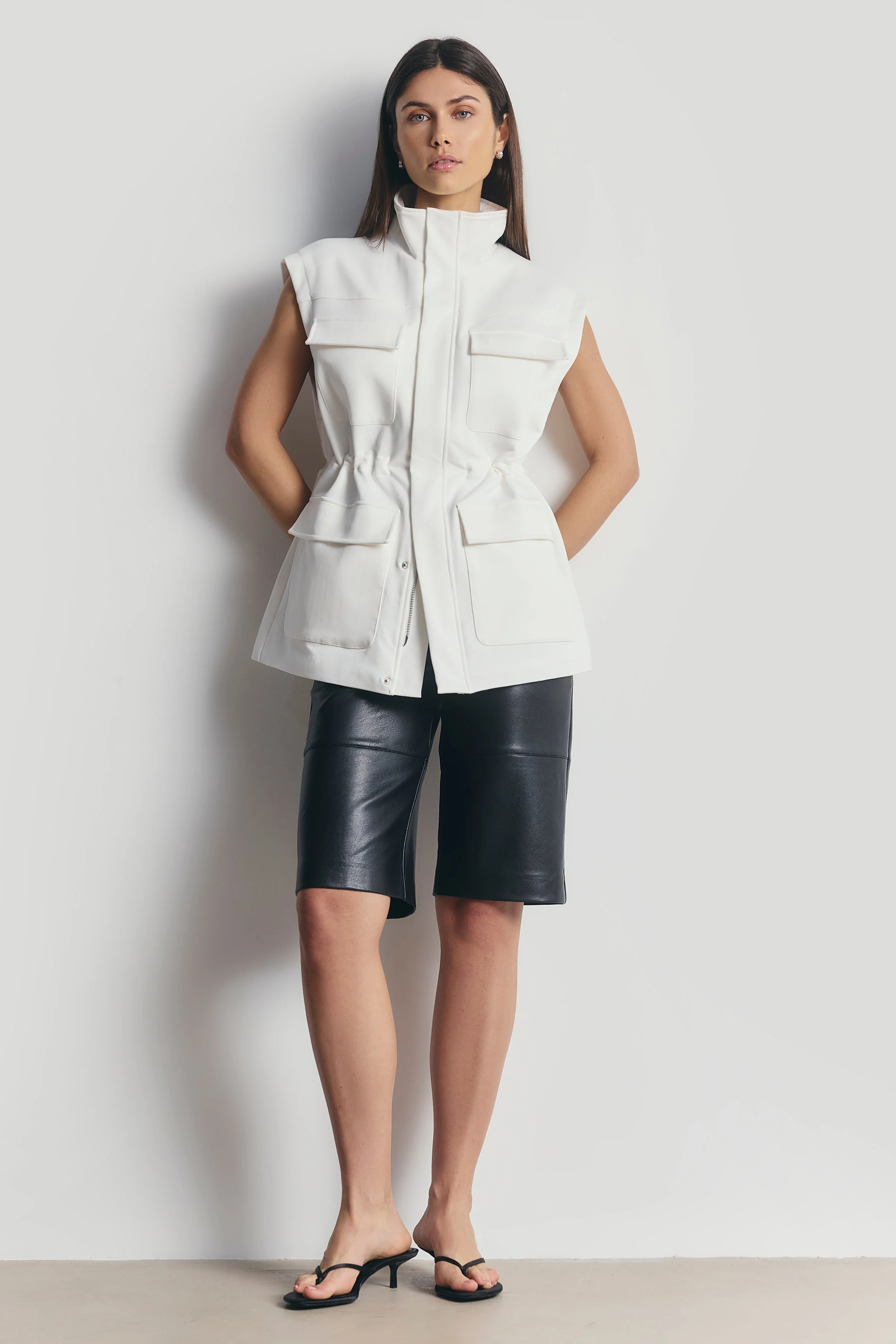 Cotton Sleeveless Utility Vest - White - Image 3