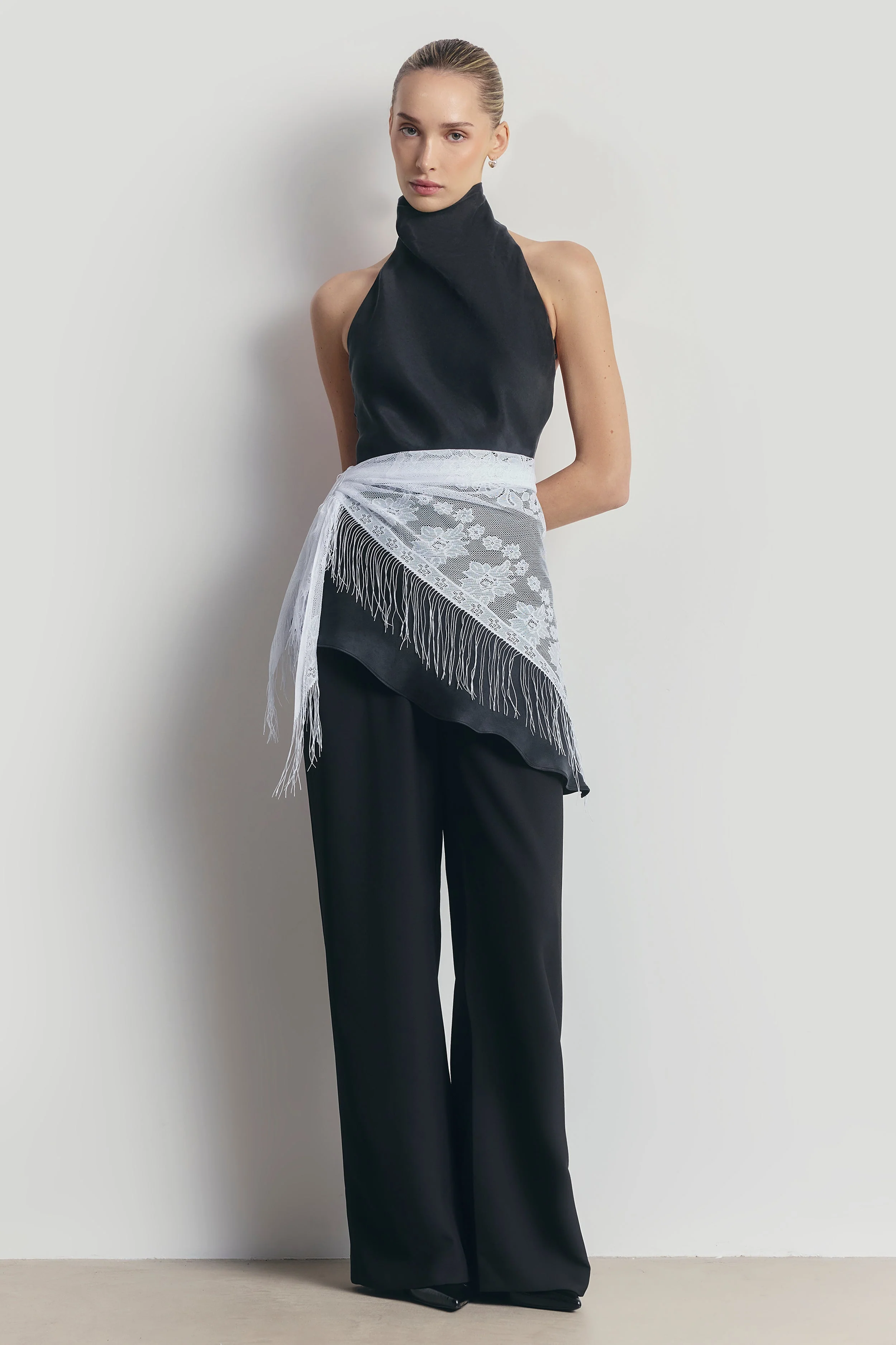 Cowl Neck Asymmetric Top - Black - Image 6