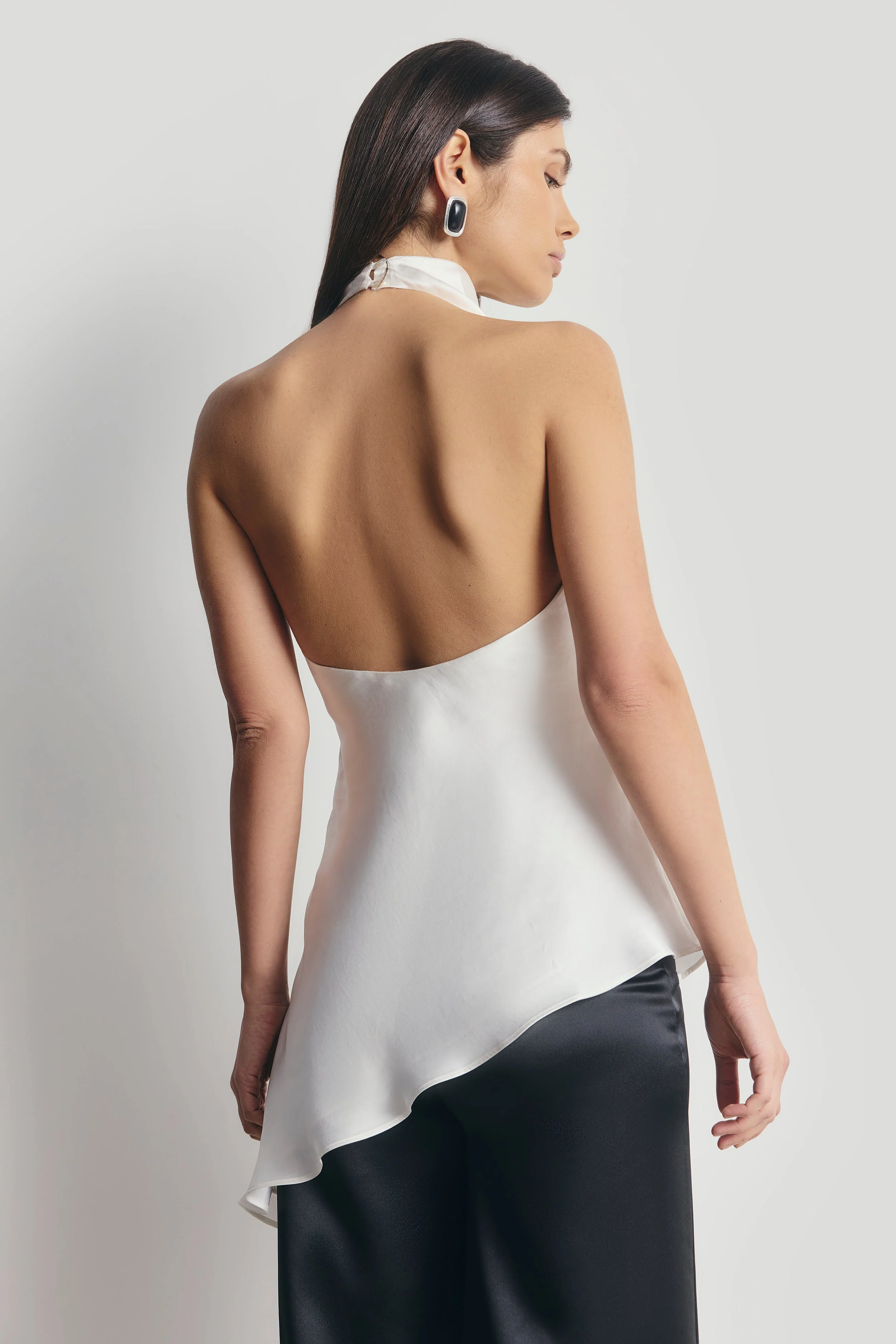 Cowl Neck Asymmetric Top - White - Image 6