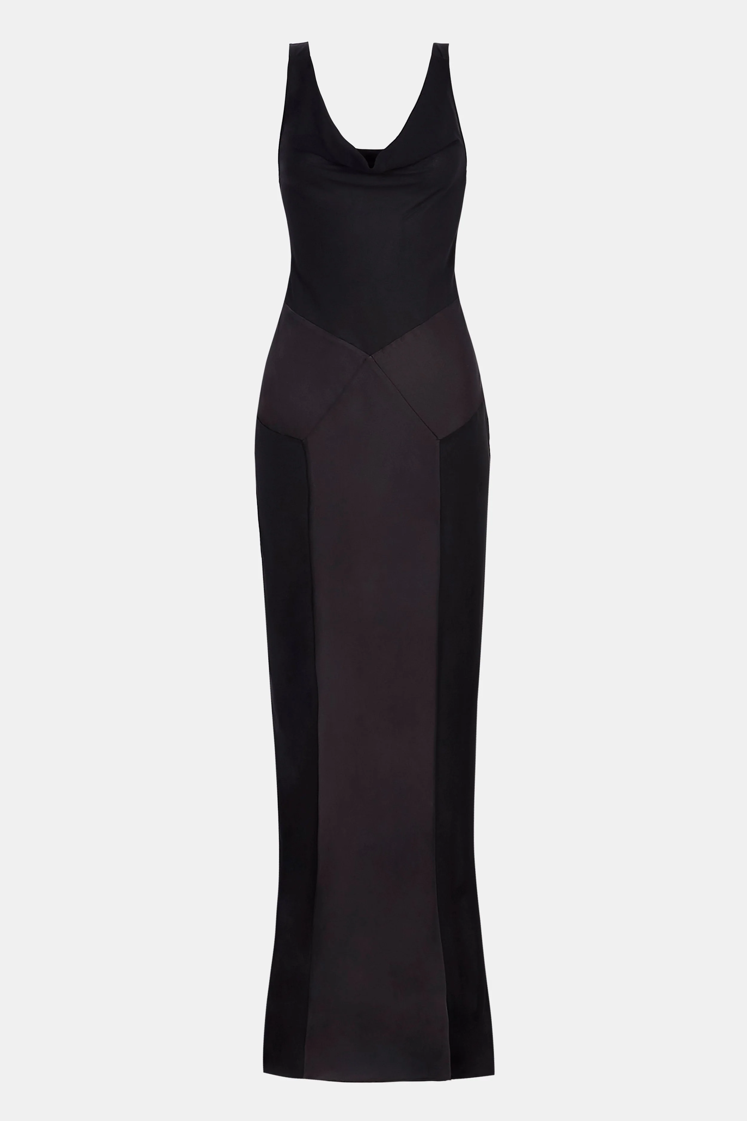 Sheer Chiffon Cowl Neck Satin Panel Gown - Black - Image 7