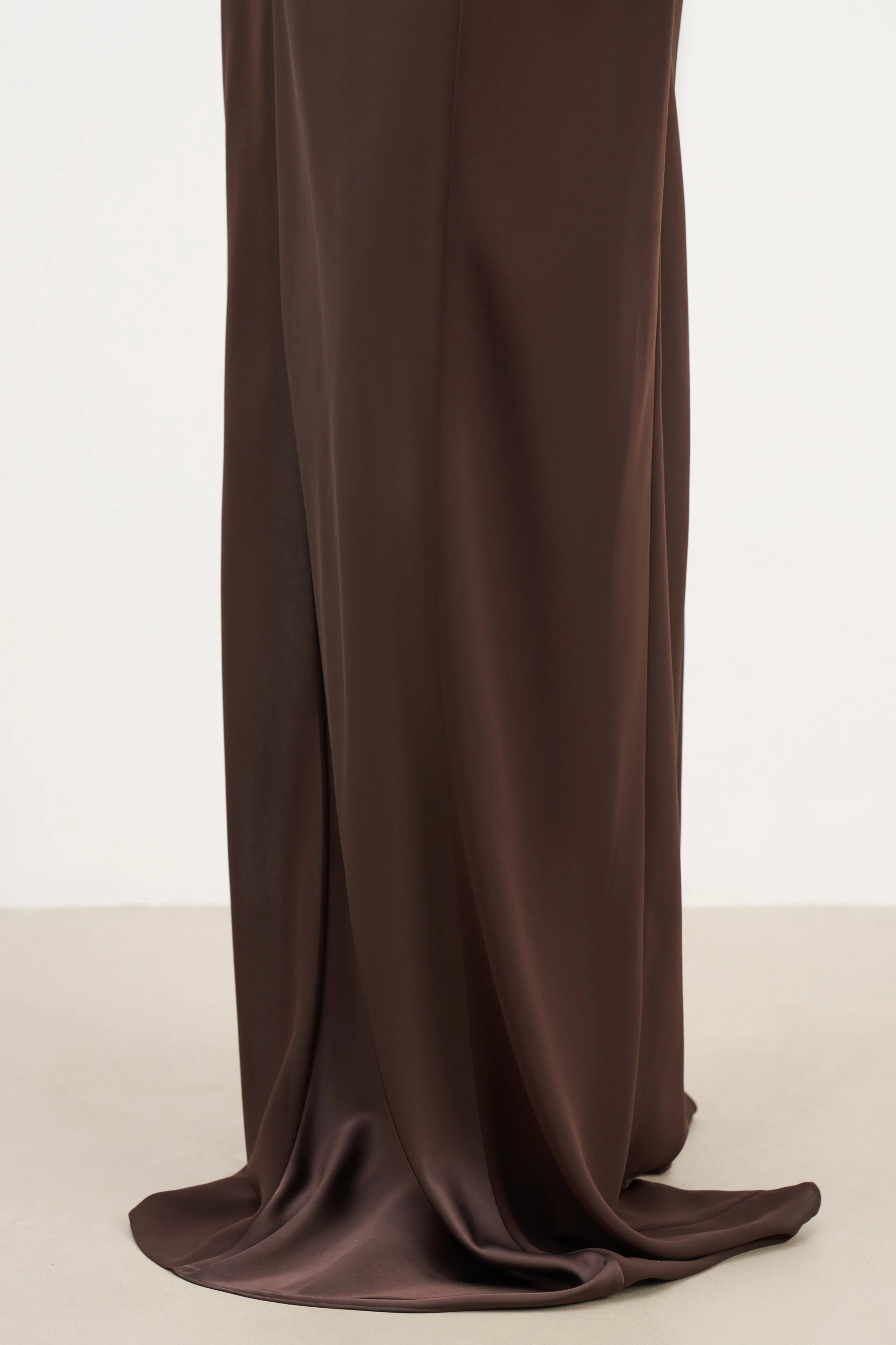 Sheer Chiffon Cowl Neck Satin Panel Gown - Carob - Image 10