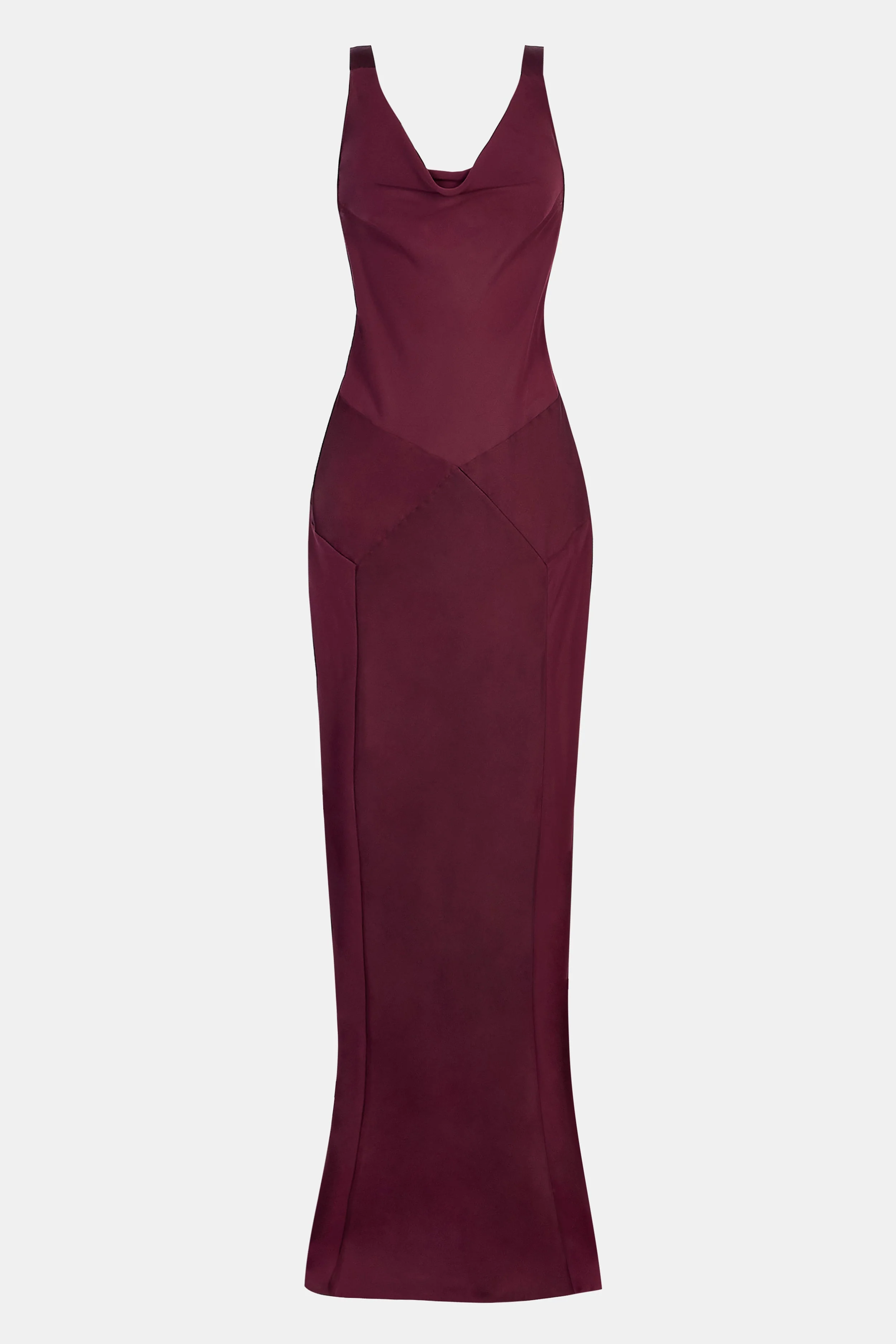 Sheer Chiffon Cowl Neck Satin Panel Gown - Mulberry - Image 7