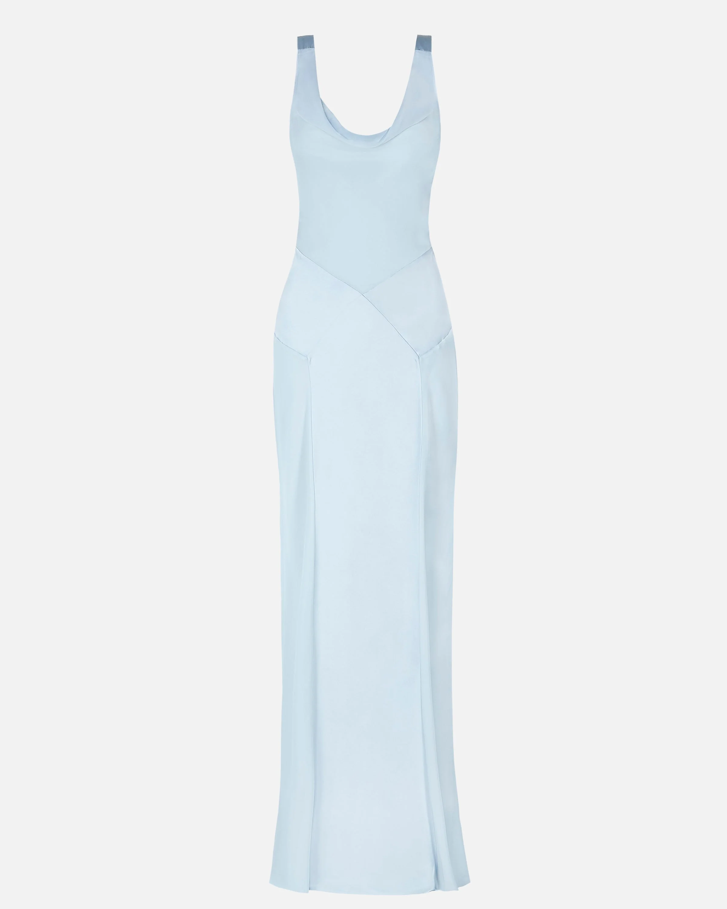 Sheer Chiffon Cowl Neck Satin Panel Gown - Powder Blue - Image 9