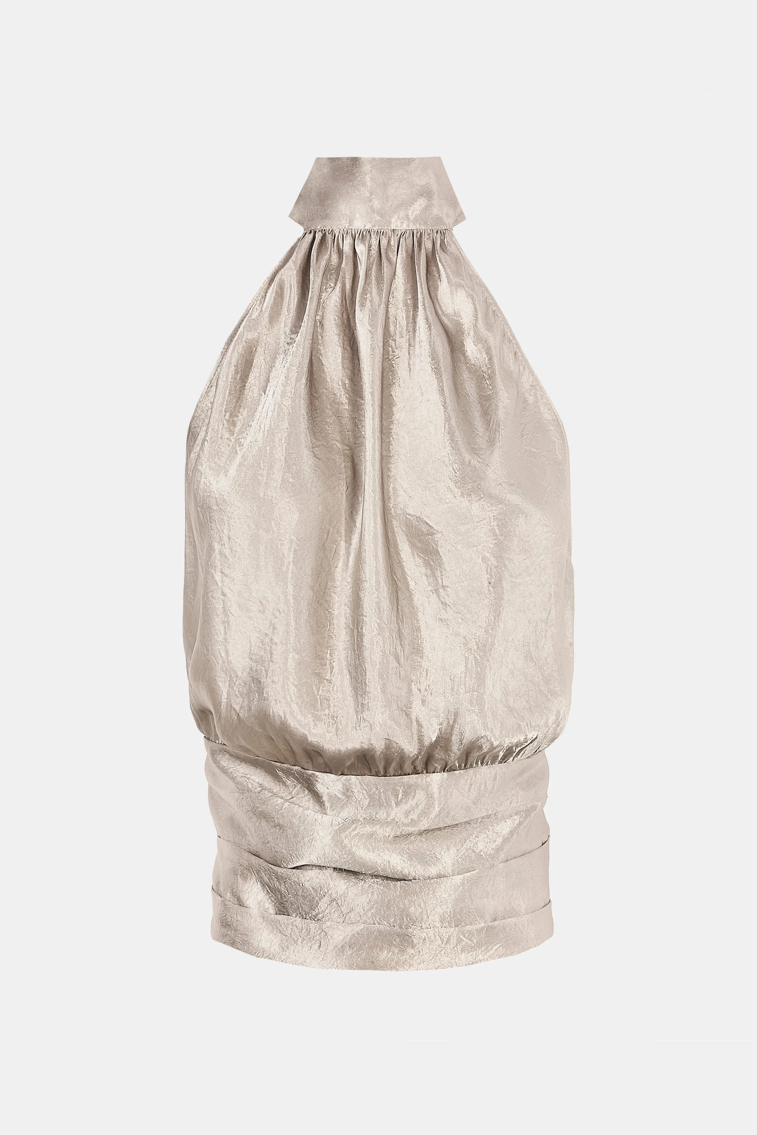 Crushed Satin Backless Halterneck Top - Pebble - Image 9