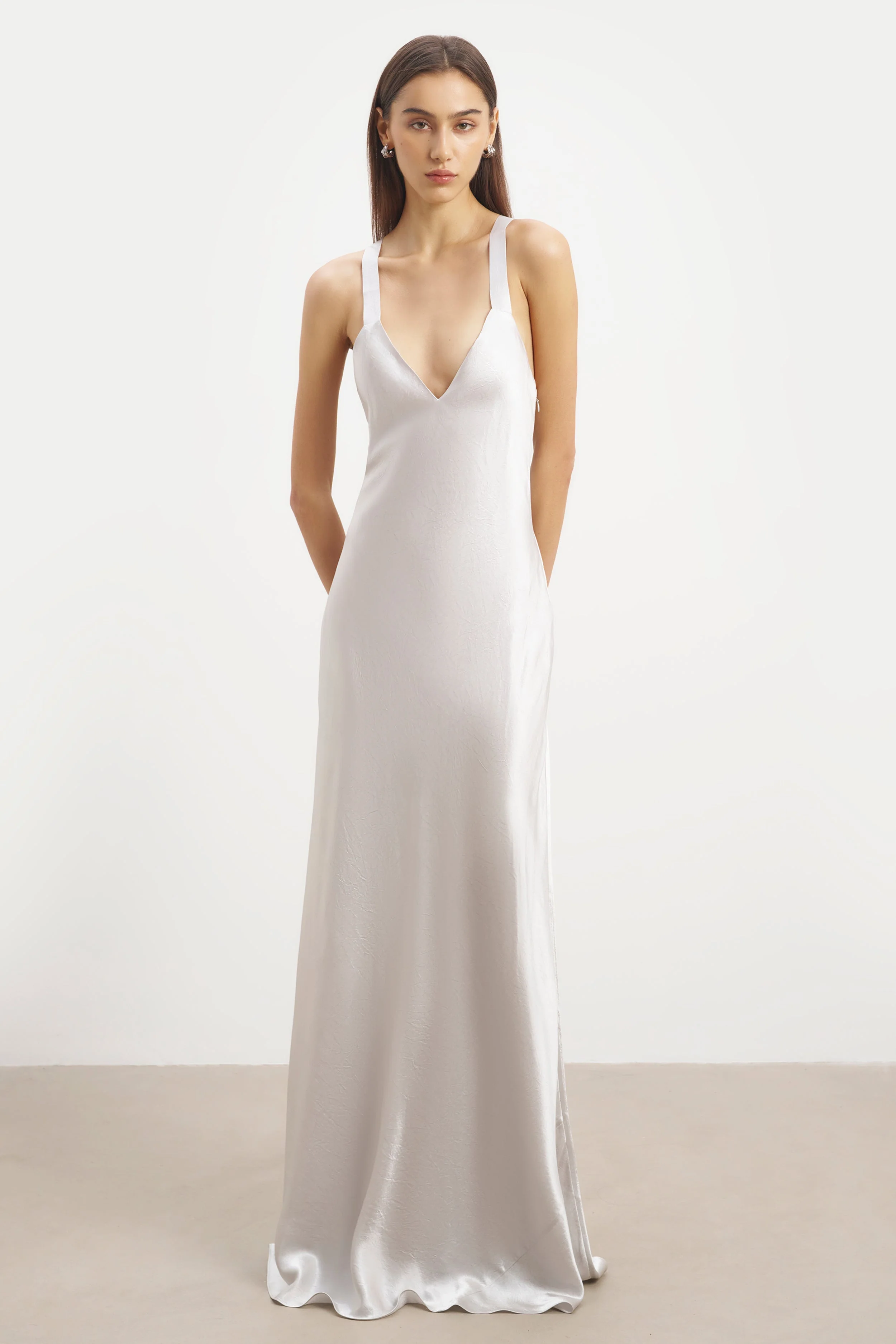 Crushed Satin Cross Back Gown - Chrome - Image 3