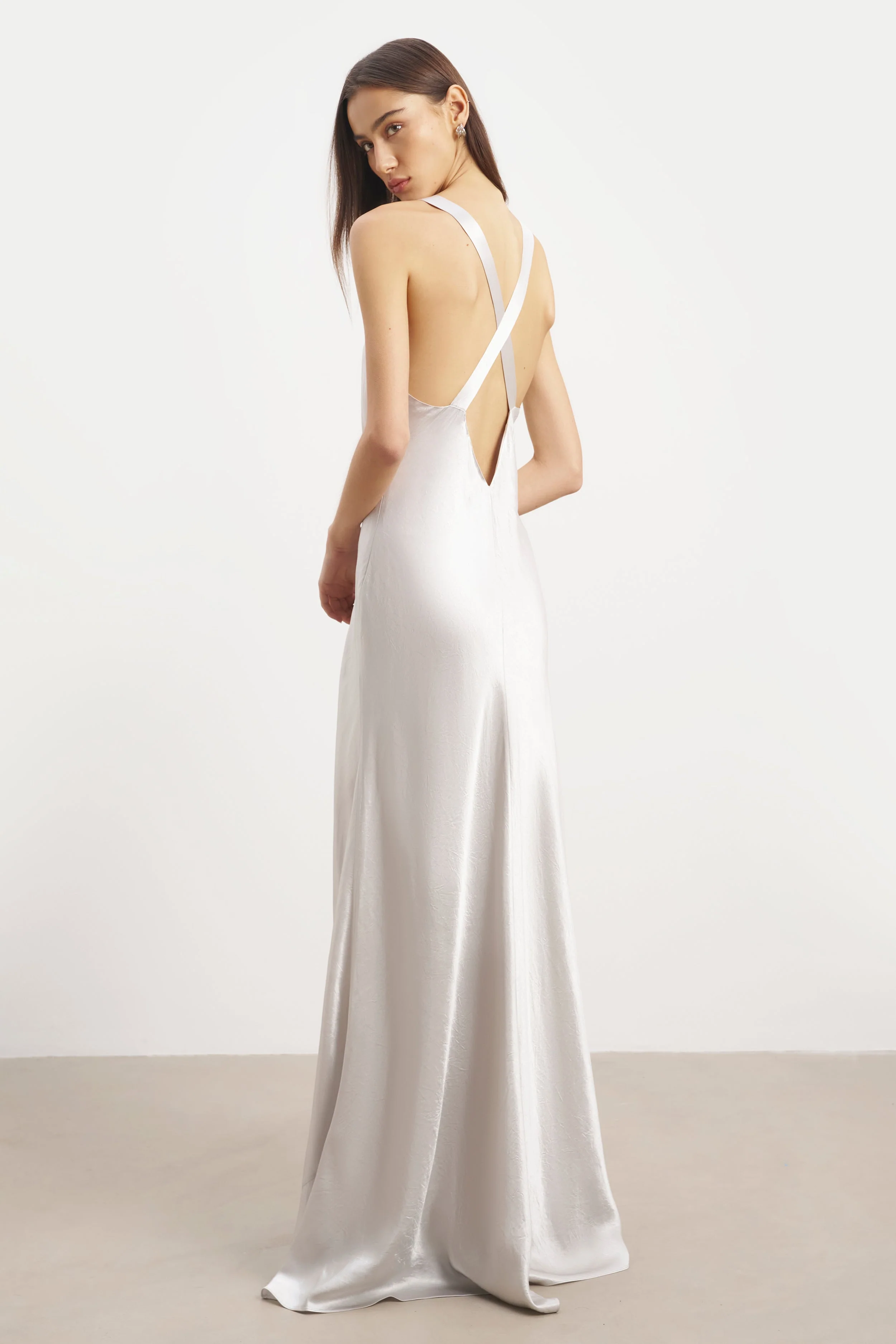 Crushed Satin Cross Back Gown - Chrome - Image 9