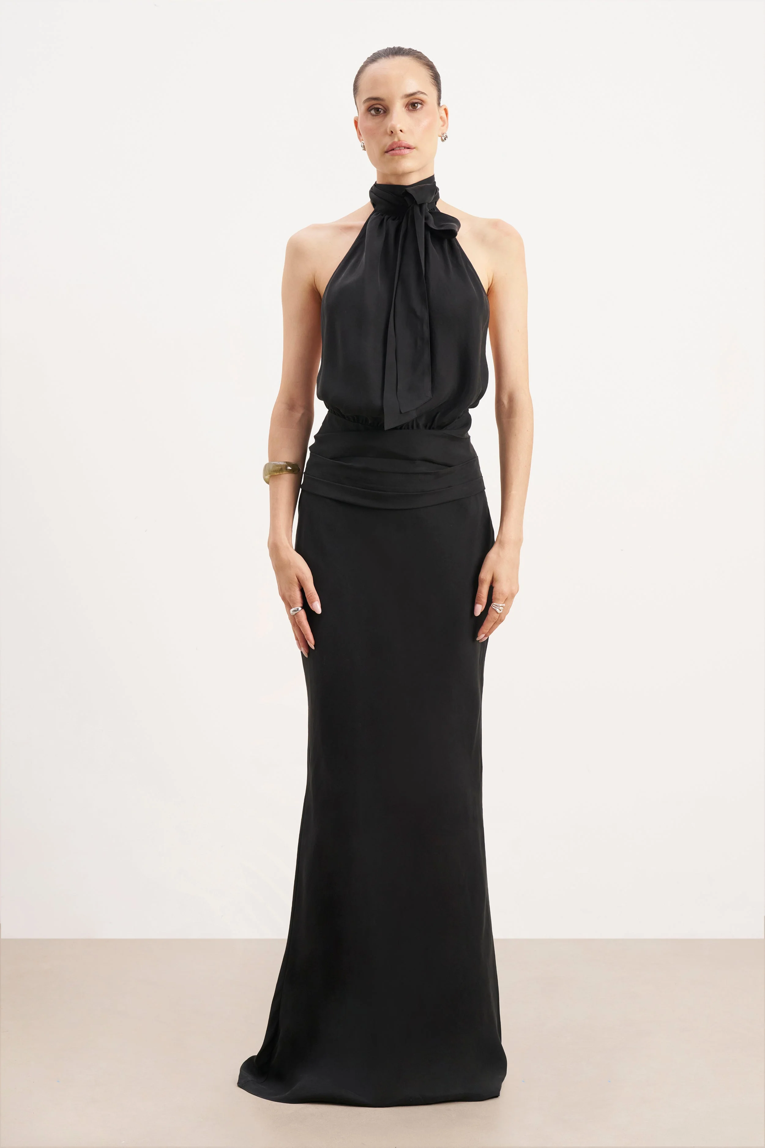 Cupro Backless Belted Halterneck Top - Black - Image 6