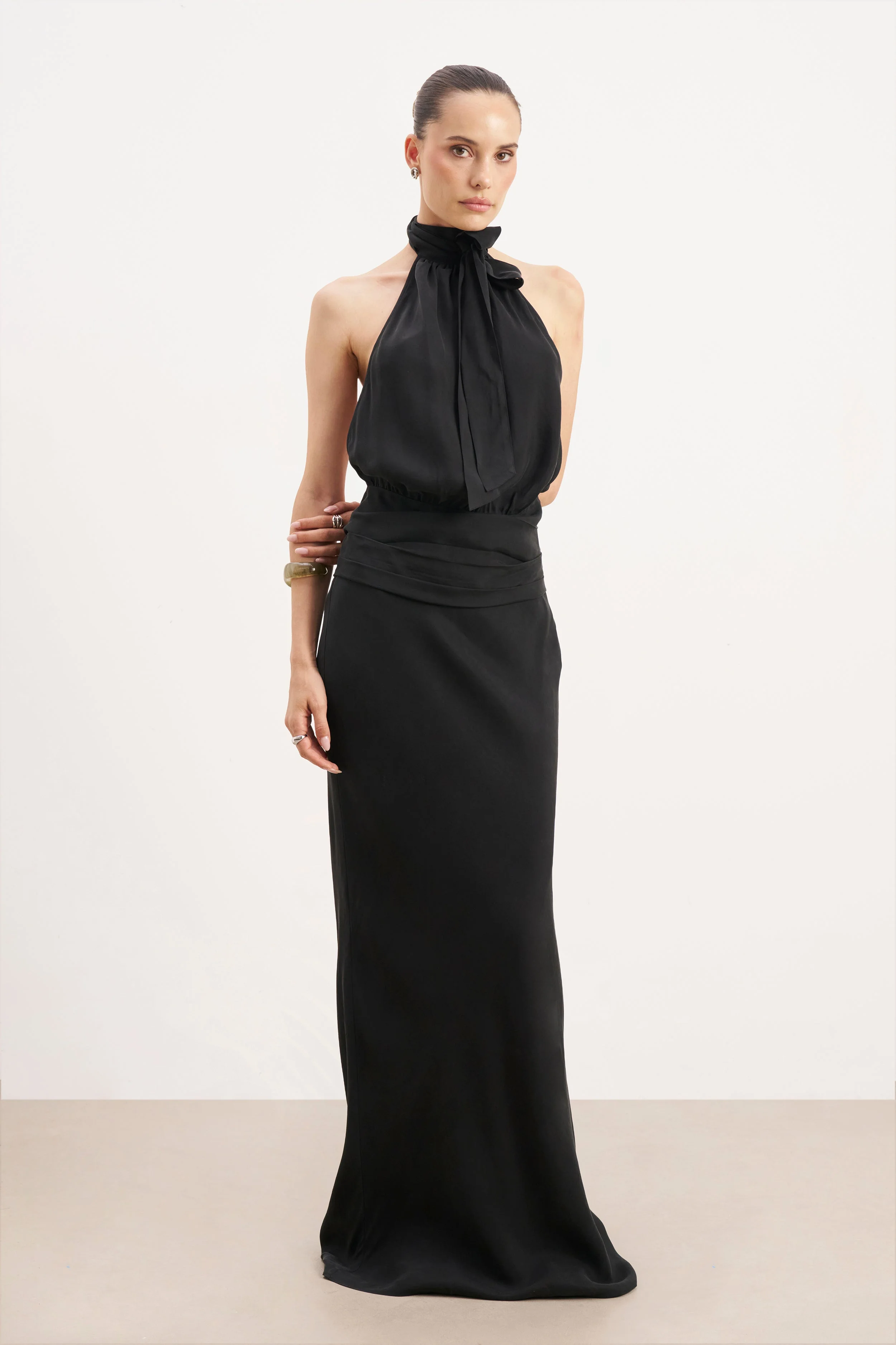 Cupro Bias Cut Maxi Skirt - Black - Image 3