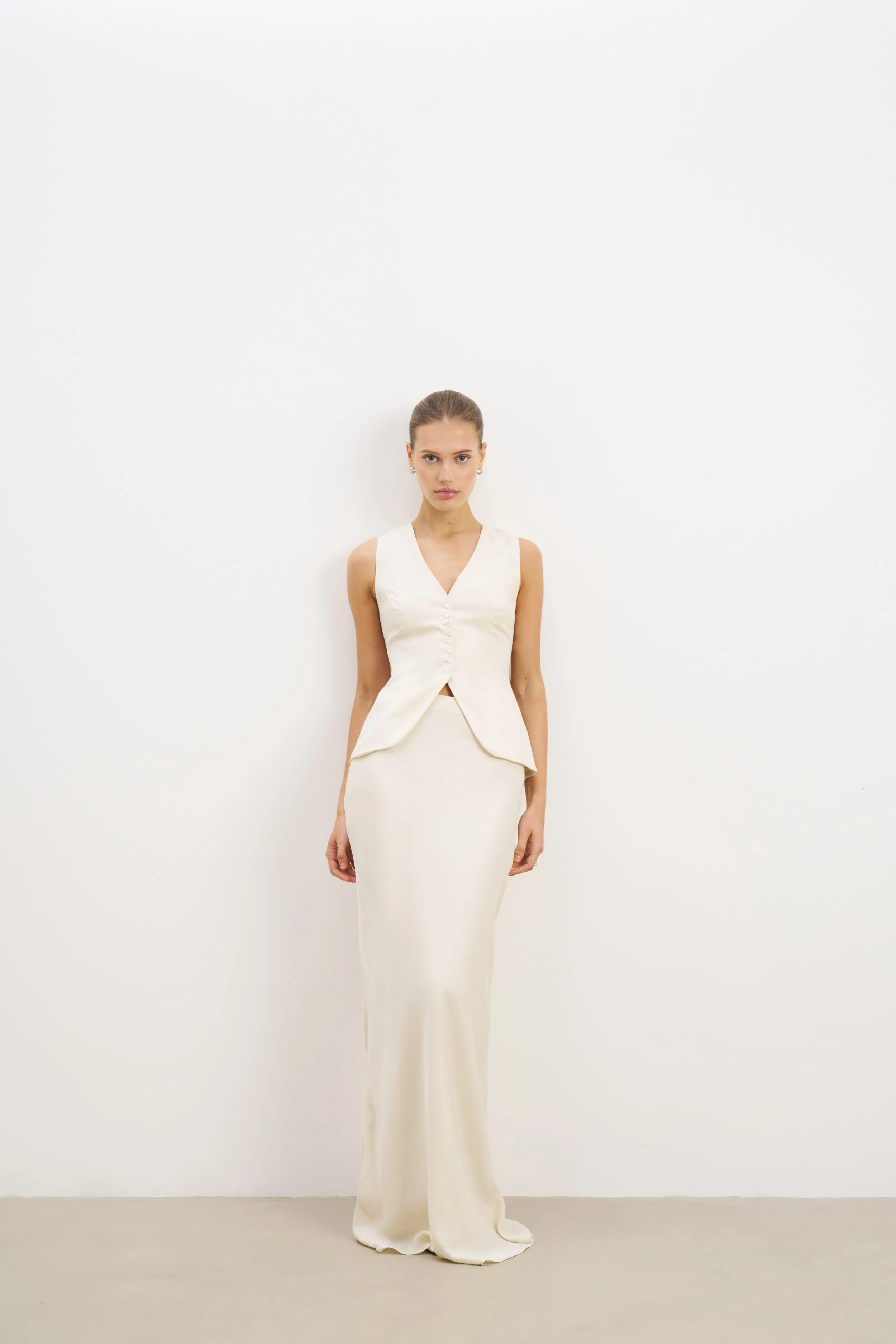 Cupro Delicate Peplum Waistcoat - Champagne - Image 7