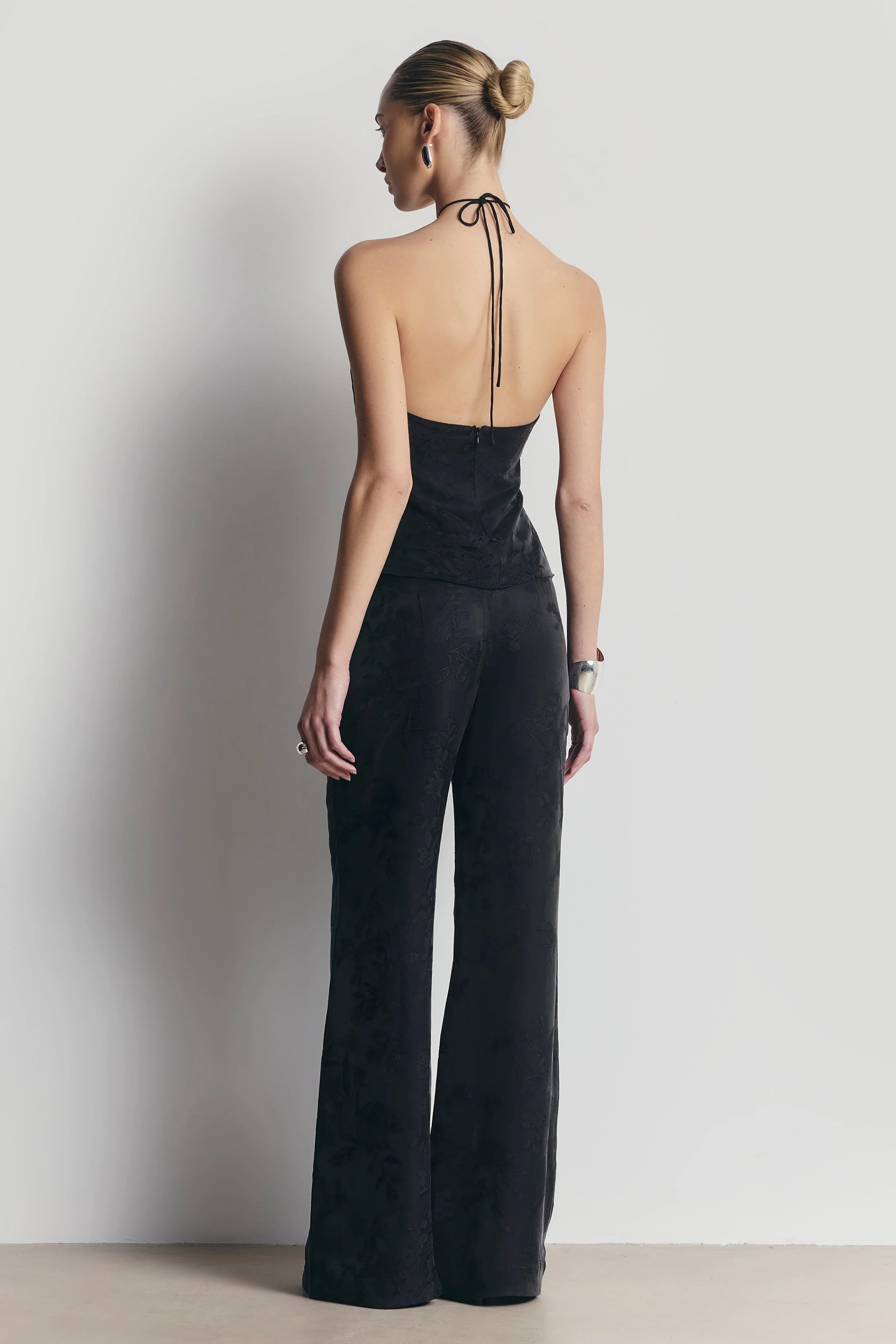 Cupro Jacquard Tailored Wide Leg Trousers - Charcoal - Image 7