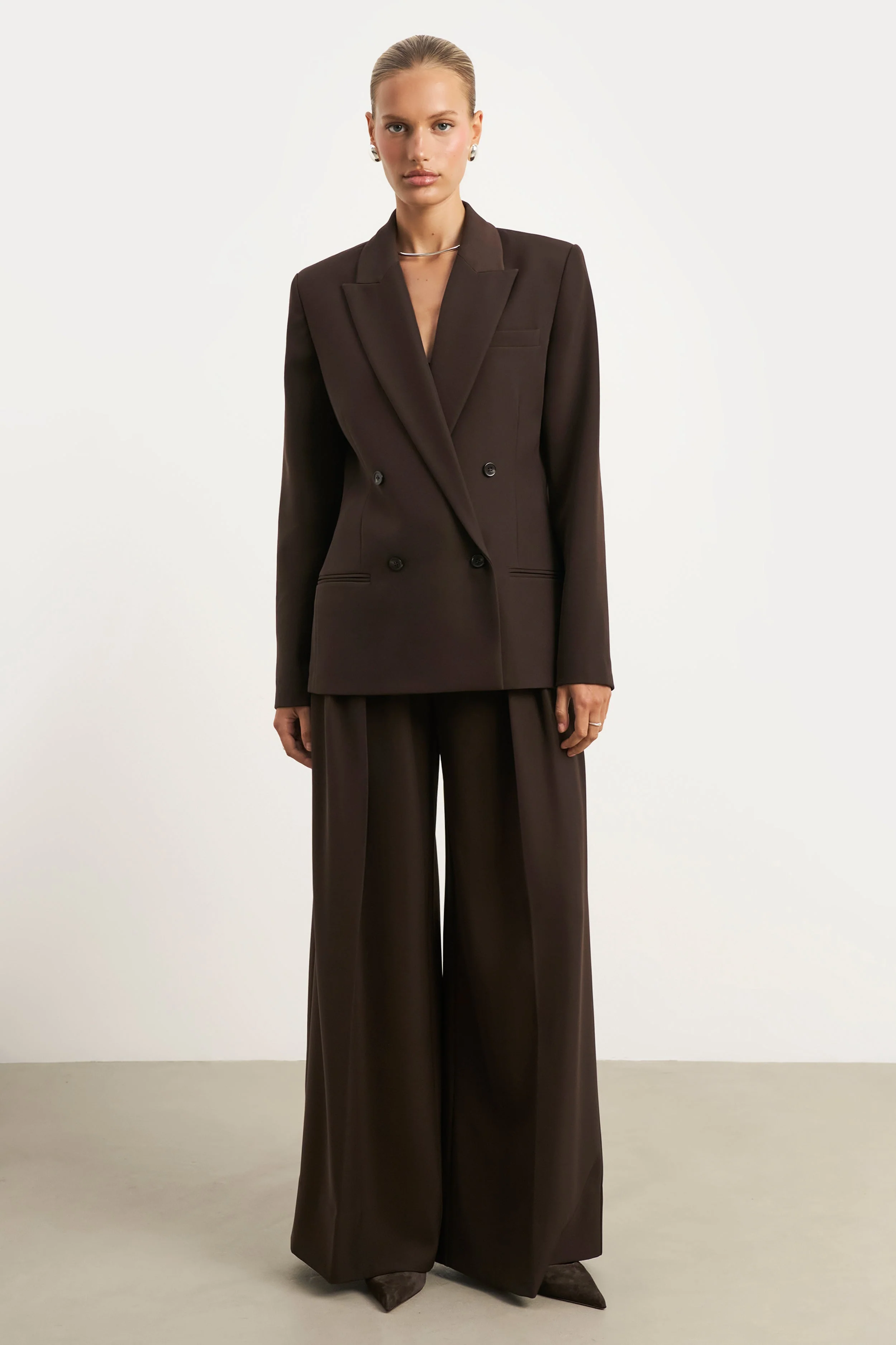 Dropped Waist Double Breasted Blazer - Carob - Image 3