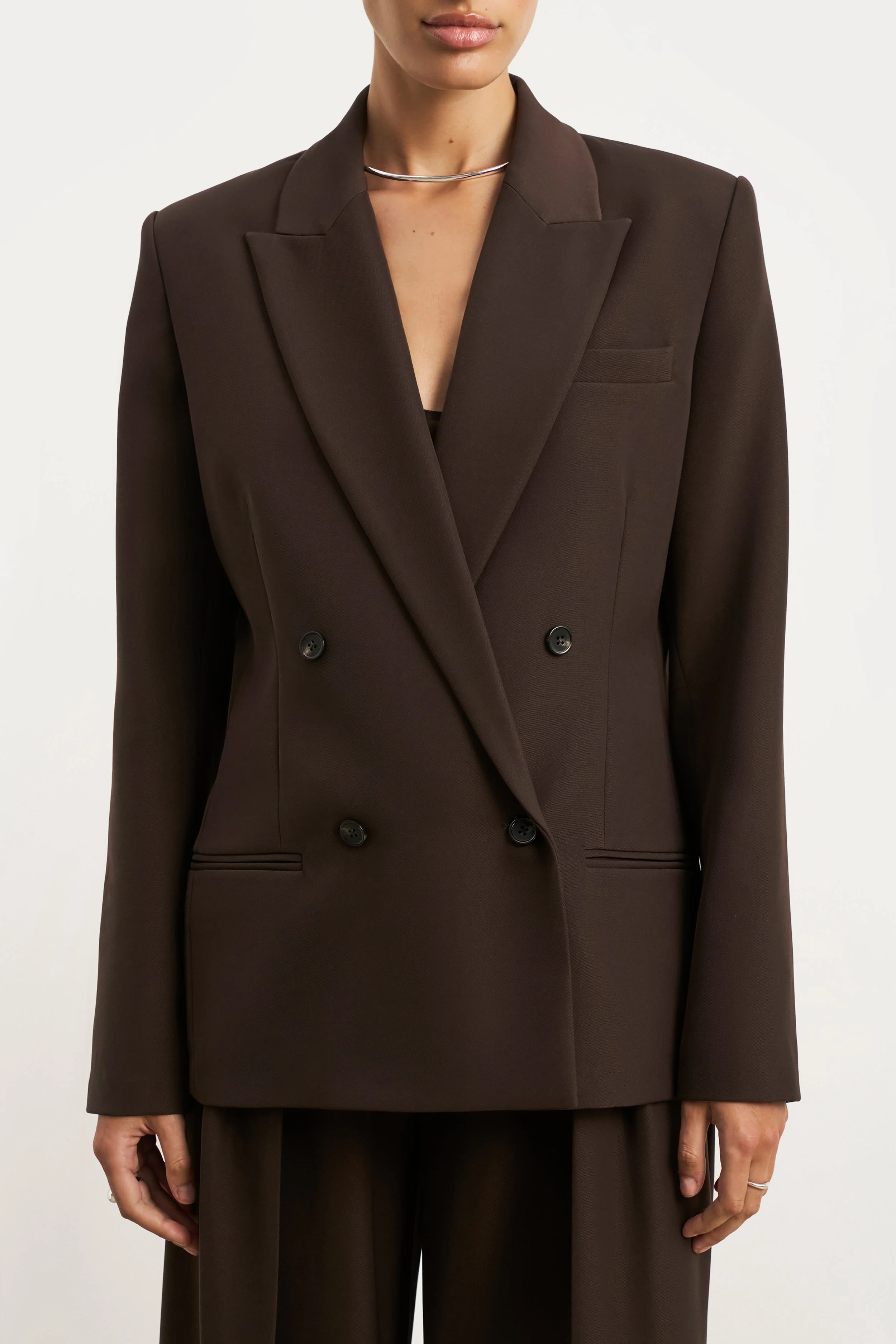 Dropped Waist Double Breasted Blazer - Carob - Image 5