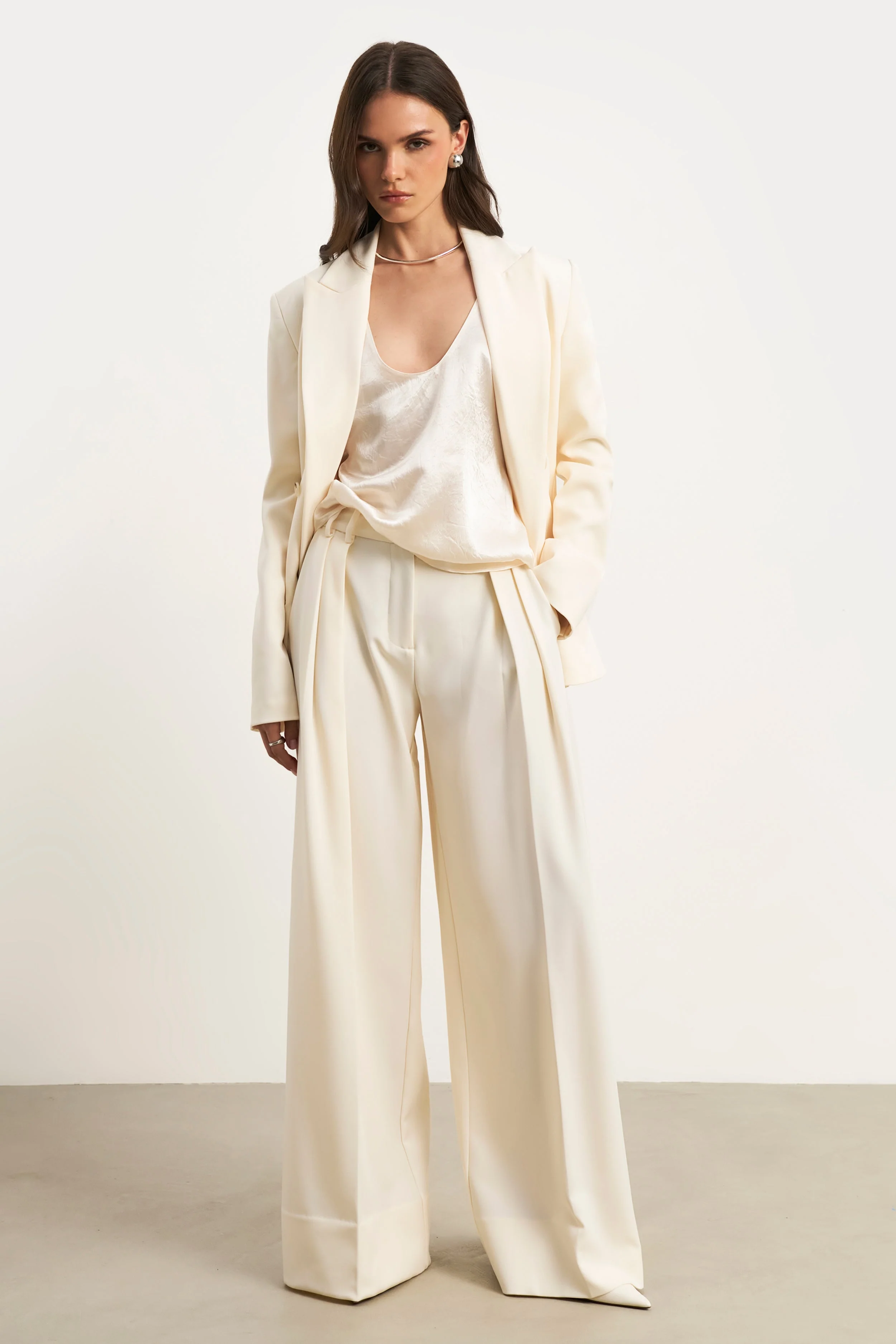 Dropped Waist Double Breasted Blazer - Cream - Image 4
