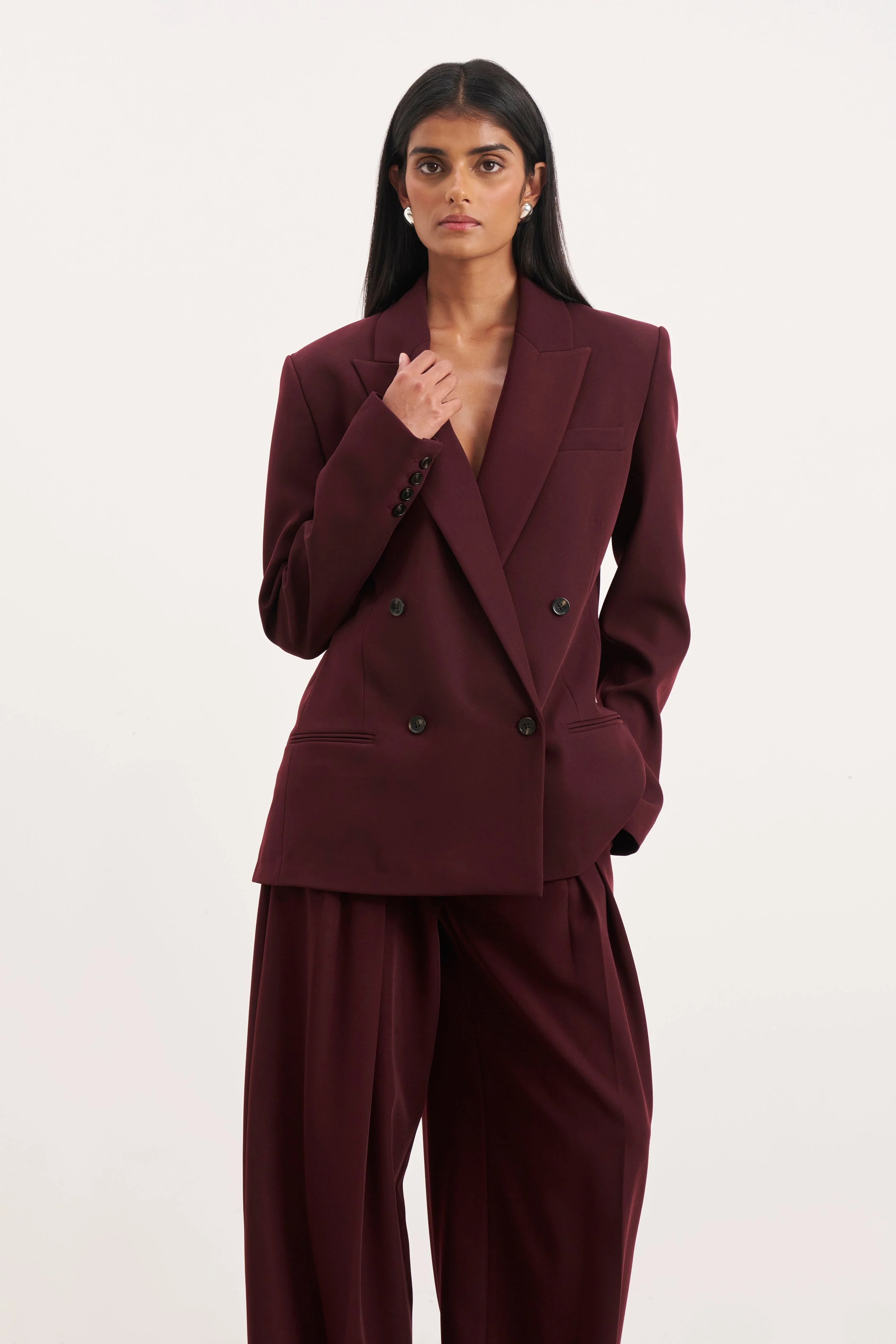 Dropped Waist Double Breasted Blazer - Mulberry - Image 3