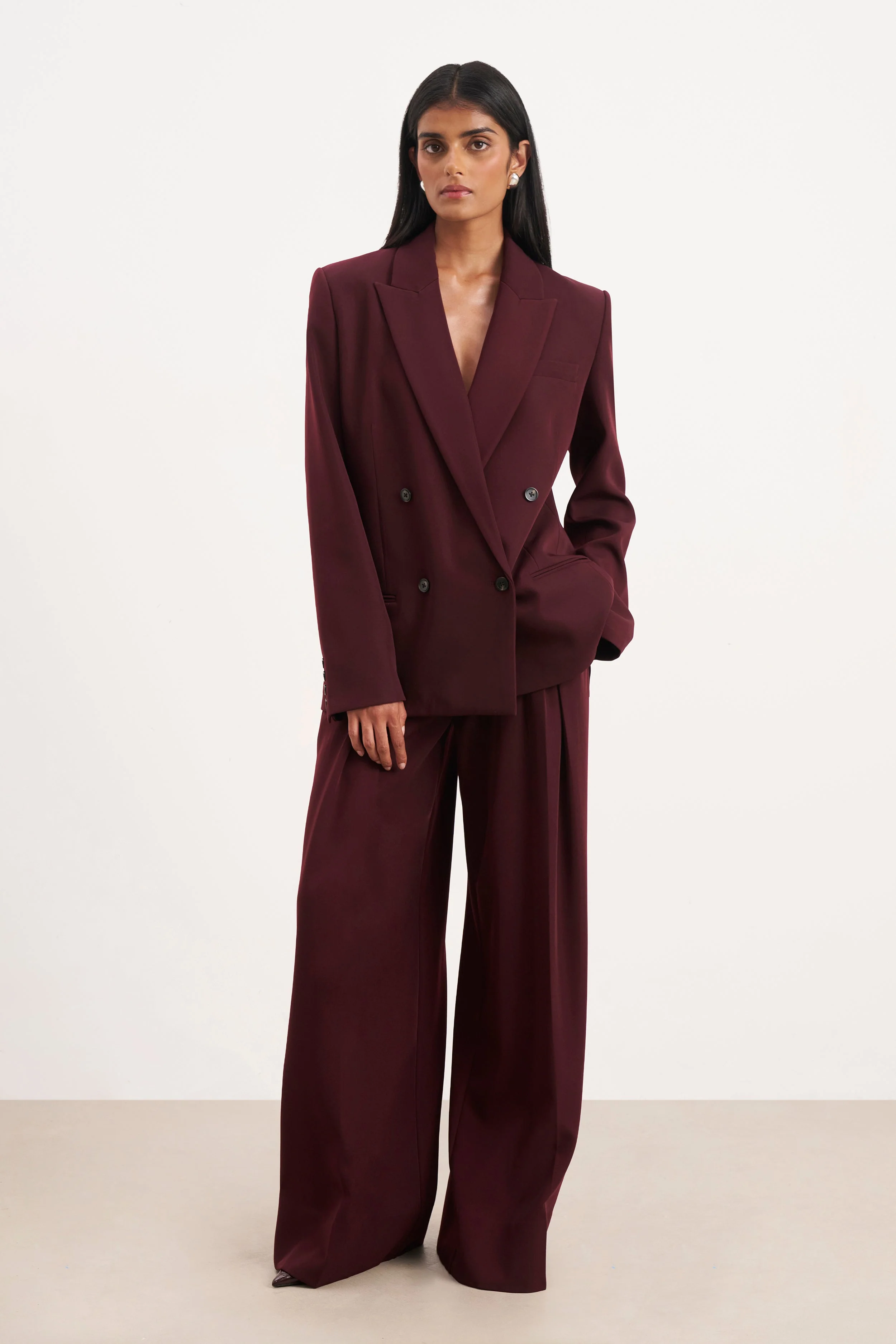 Dropped Waist Double Breasted Blazer - Mulberry - Image 4