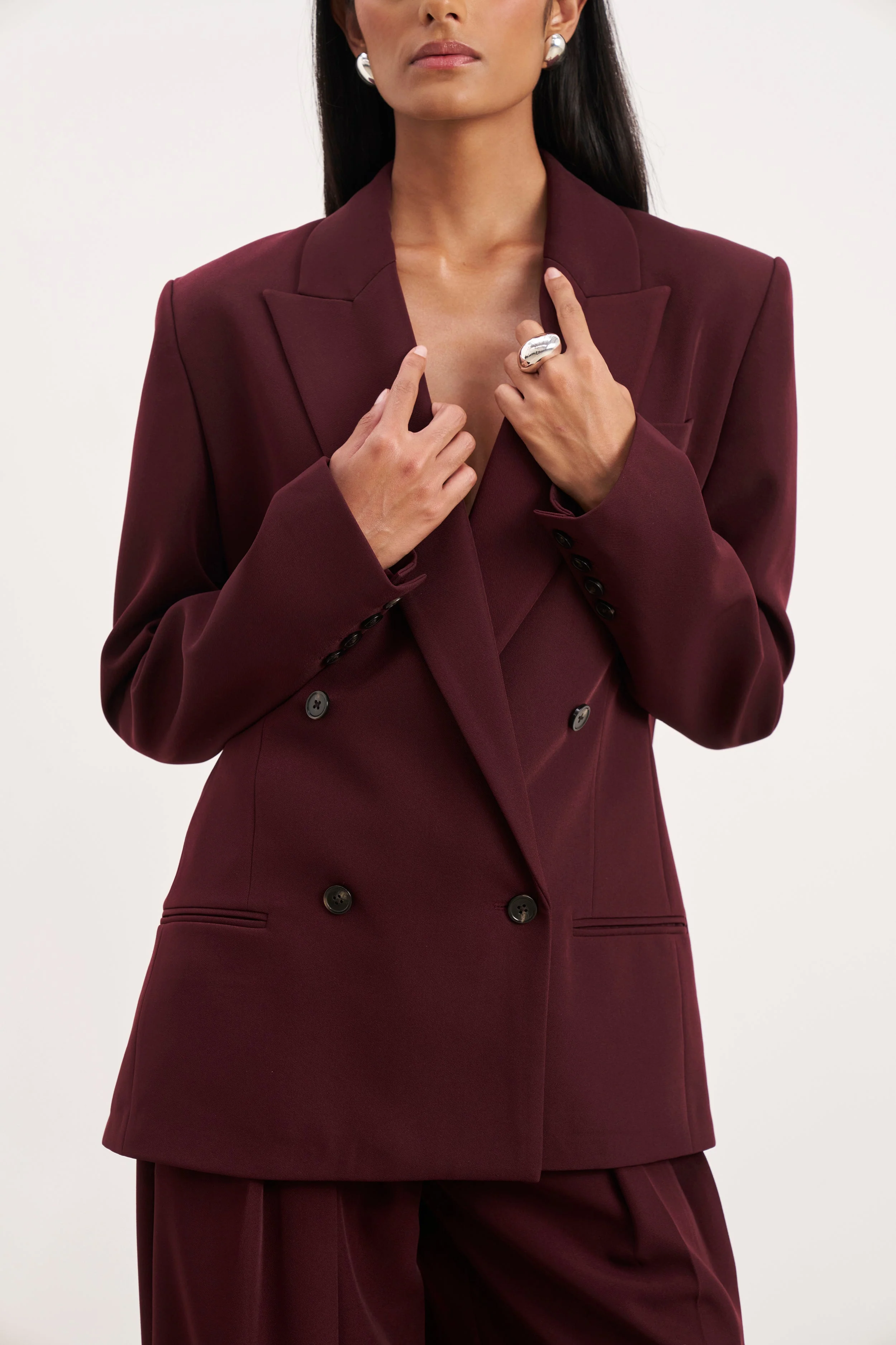 Dropped Waist Double Breasted Blazer - Mulberry - Image 5