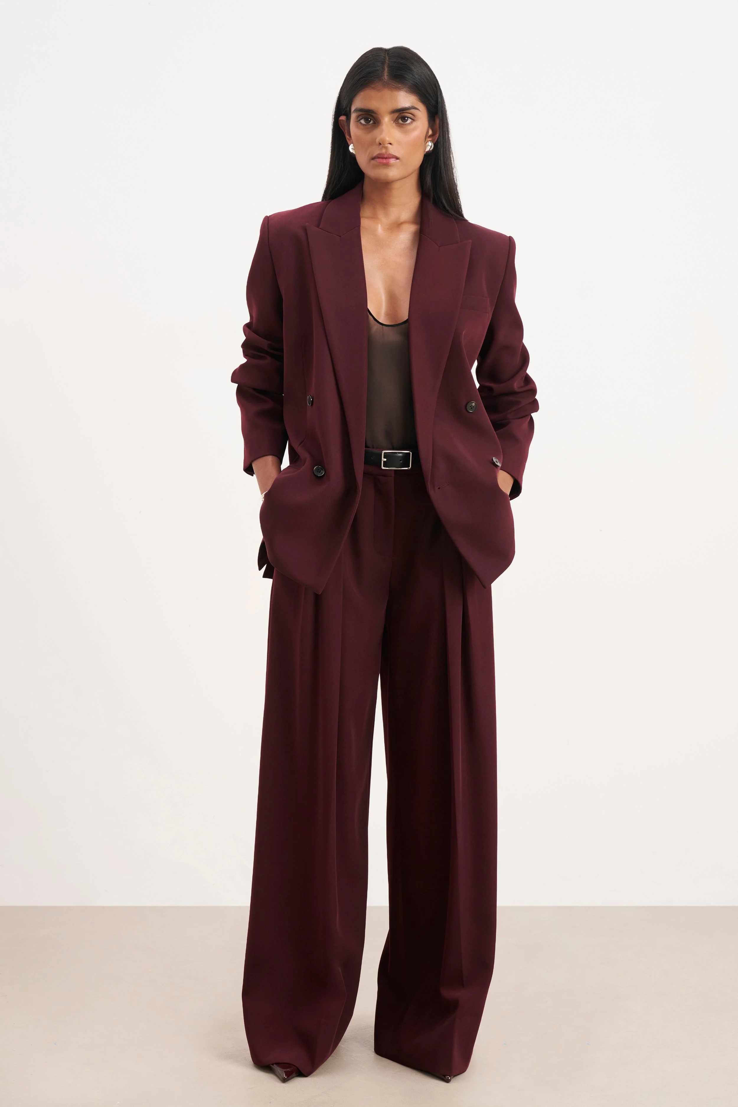 Dropped Waist Double Breasted Blazer - Mulberry - Image 6