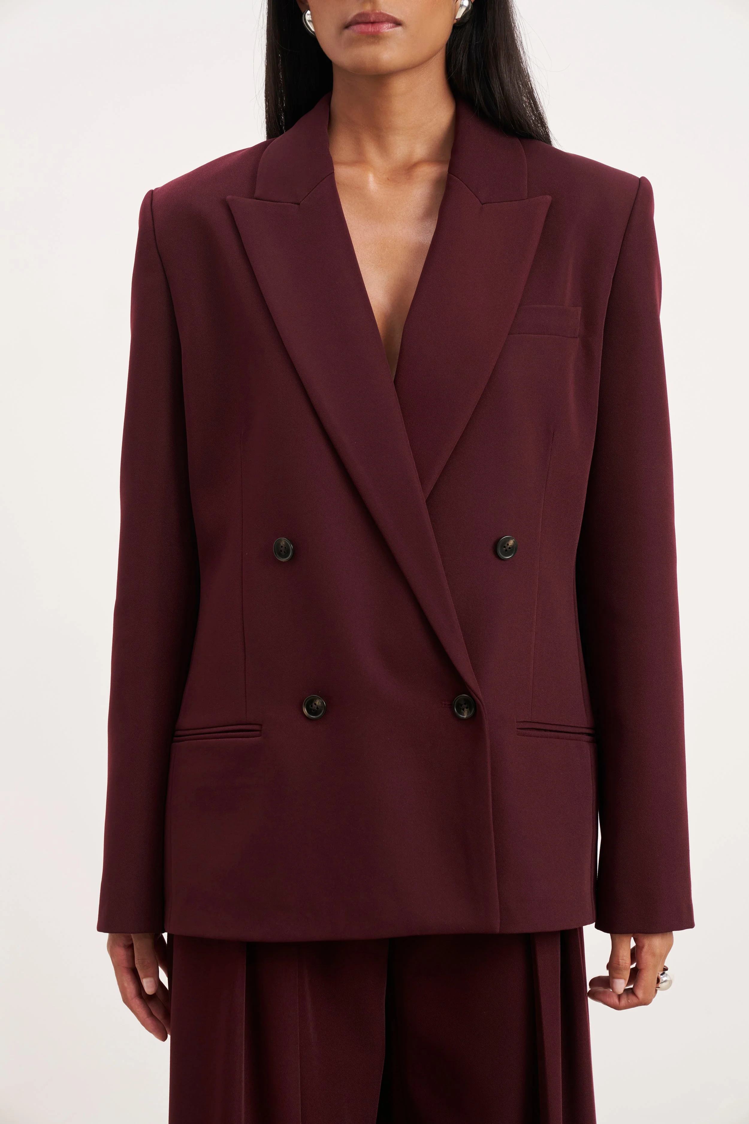 Dropped Waist Double Breasted Blazer - Mulberry - Image 7