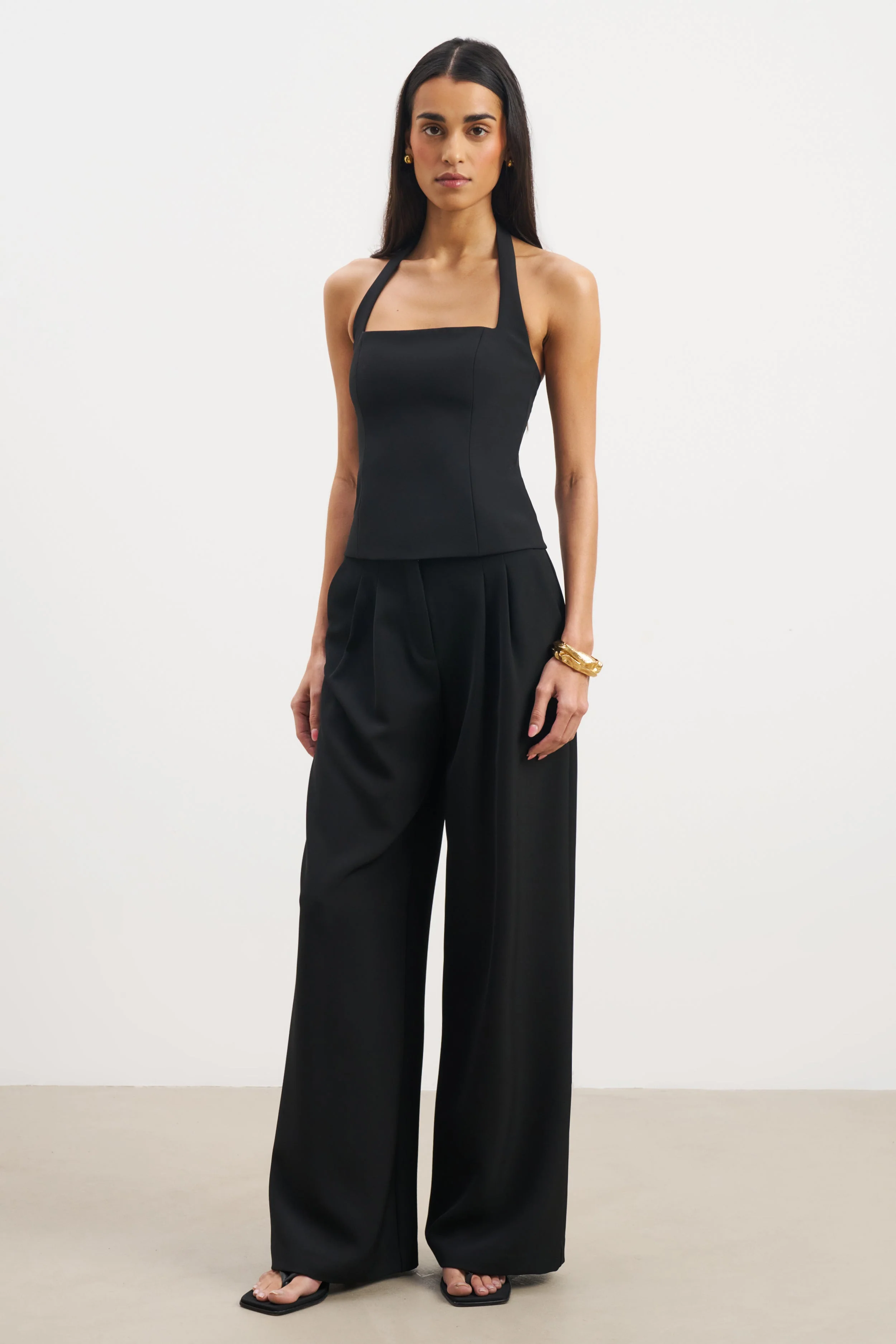 Effortless Pleated Wide Leg Trousers - Black - Image 7