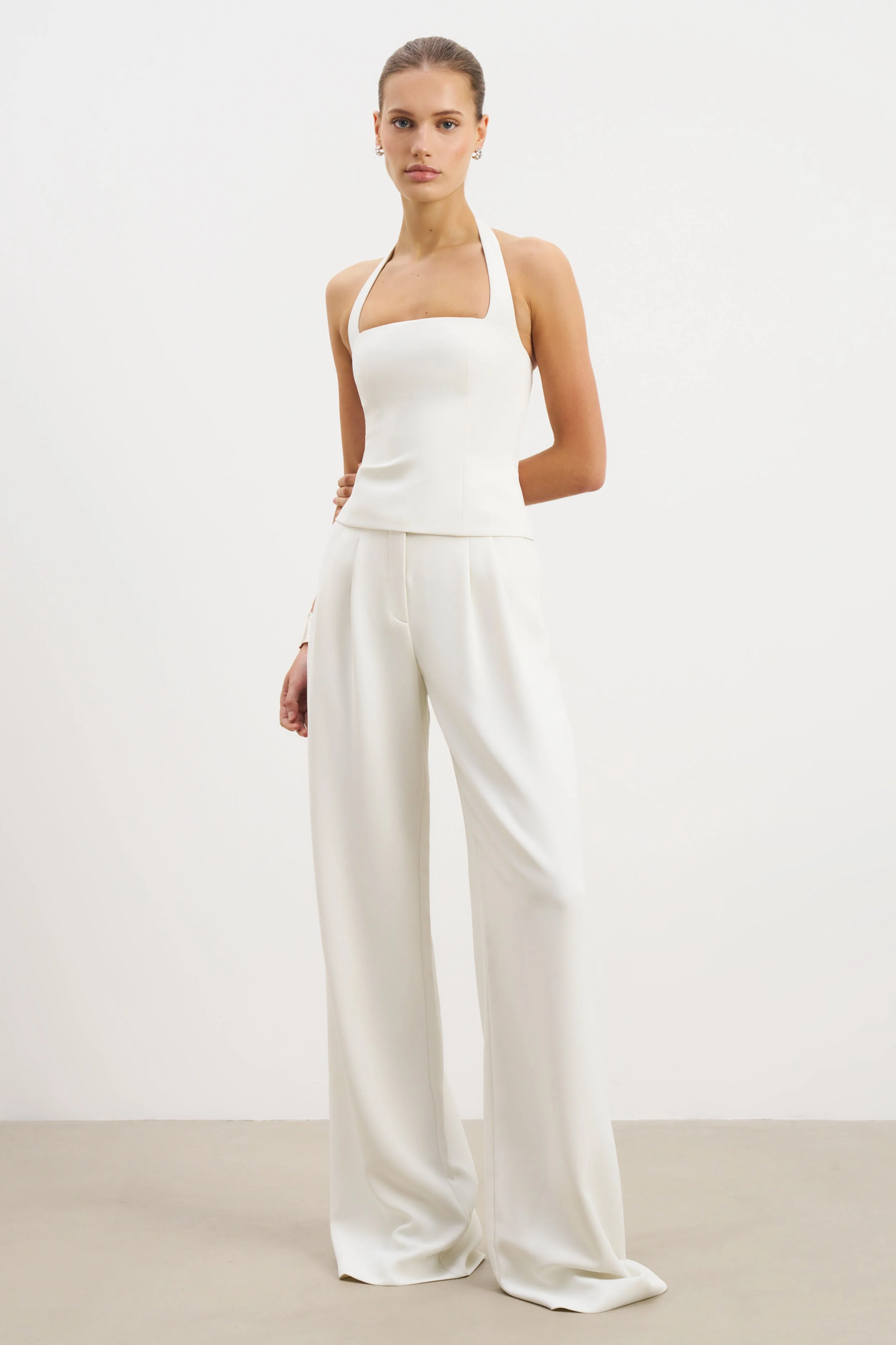 Effortless Tailored Halter Bodice Top - White - Image 3