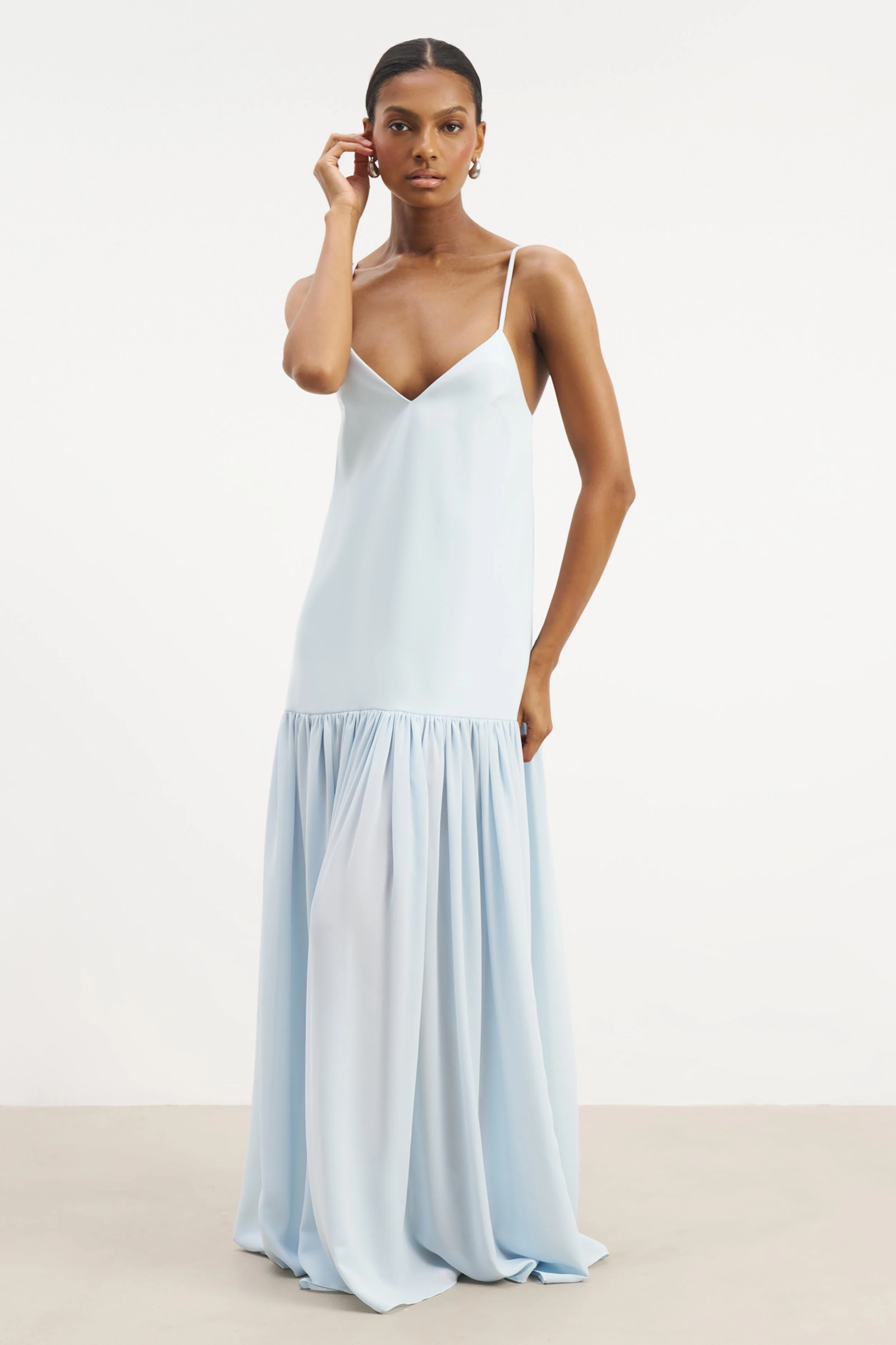 Flowing Dropped Waist Maxi Dress - Powder Blue - Image 4