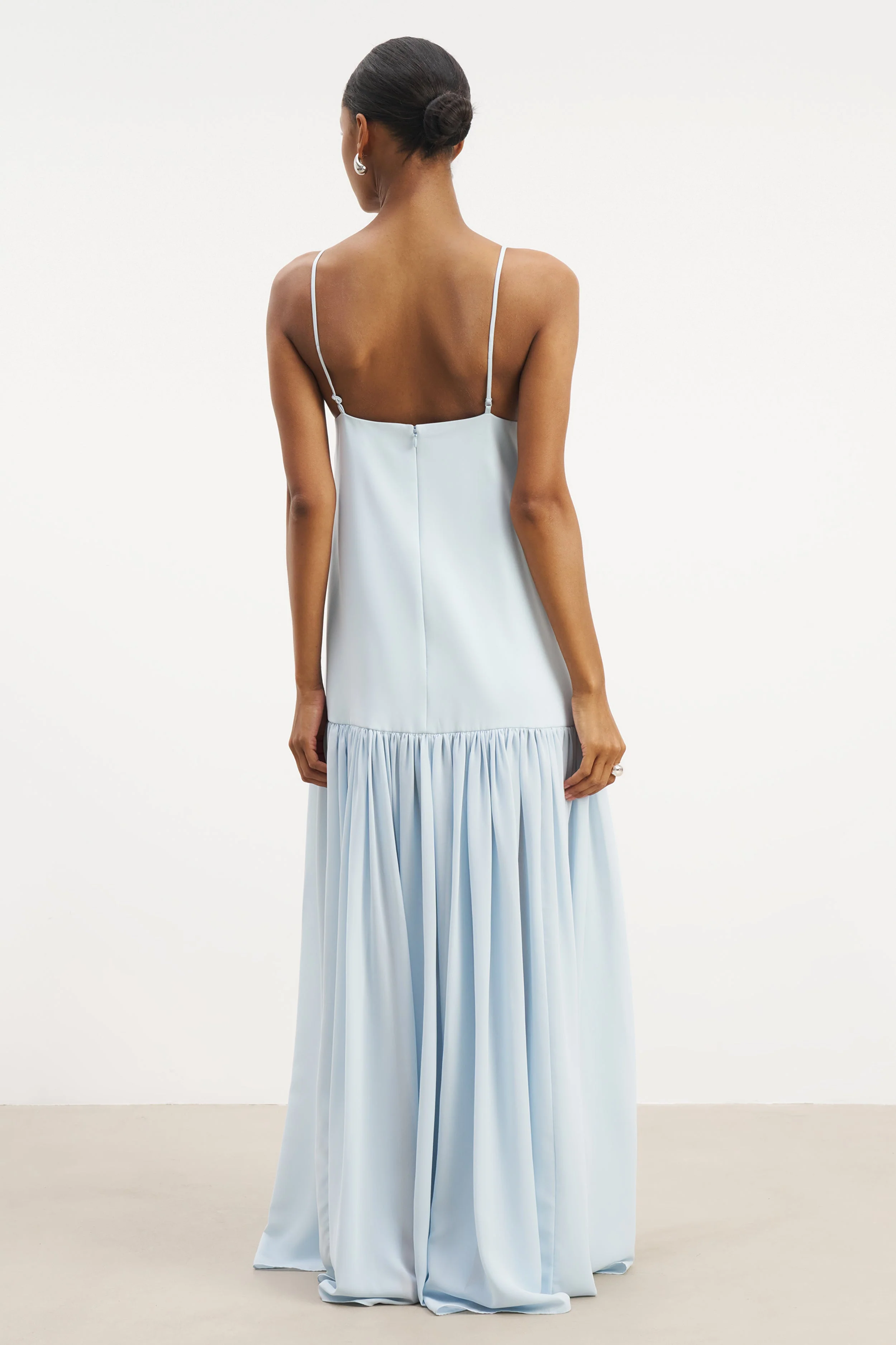 Flowing Dropped Waist Maxi Dress - Powder Blue - Image 6