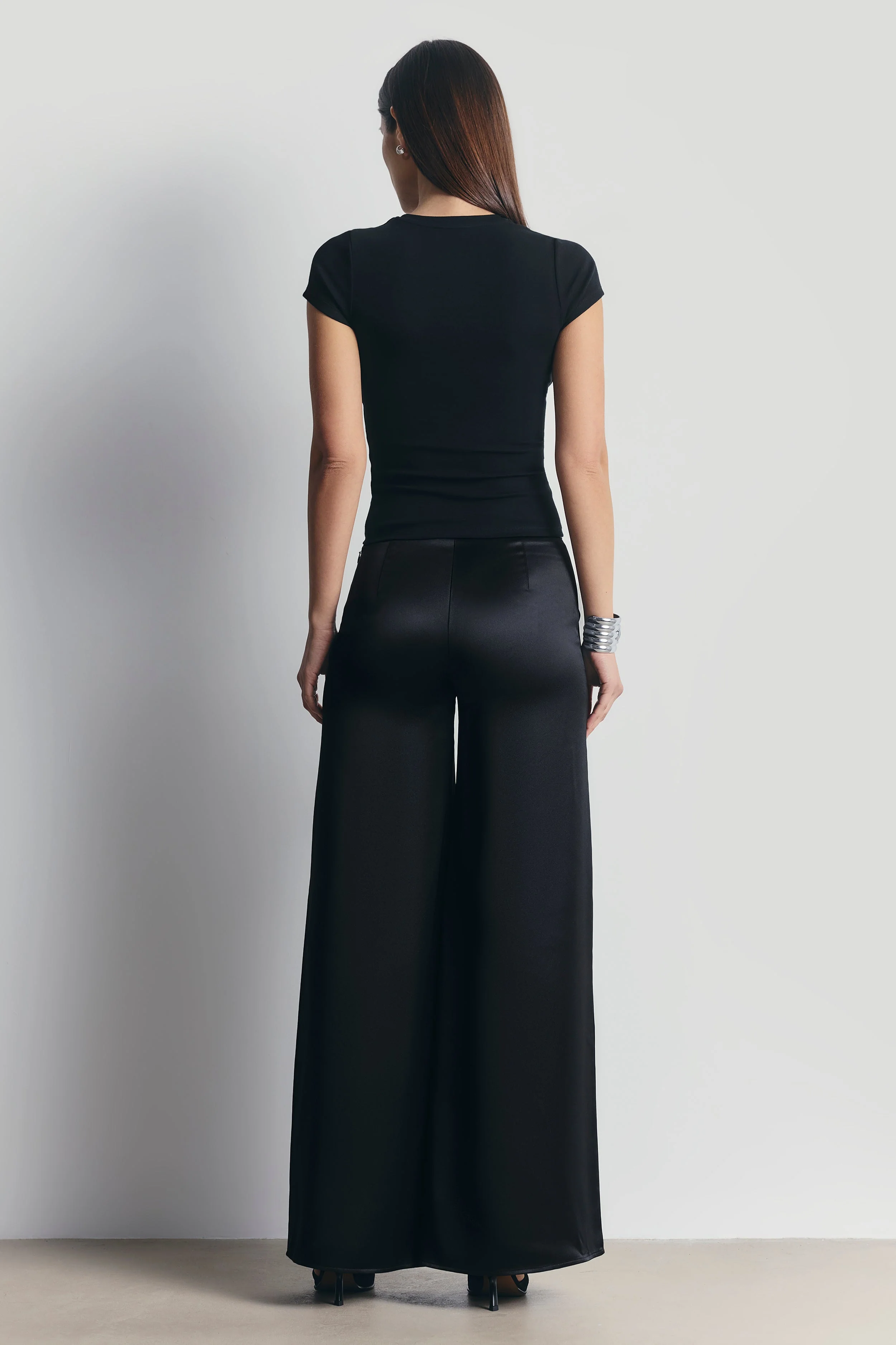 Formal Satin Ultra Wide Leg Trousers - Black - Image 4