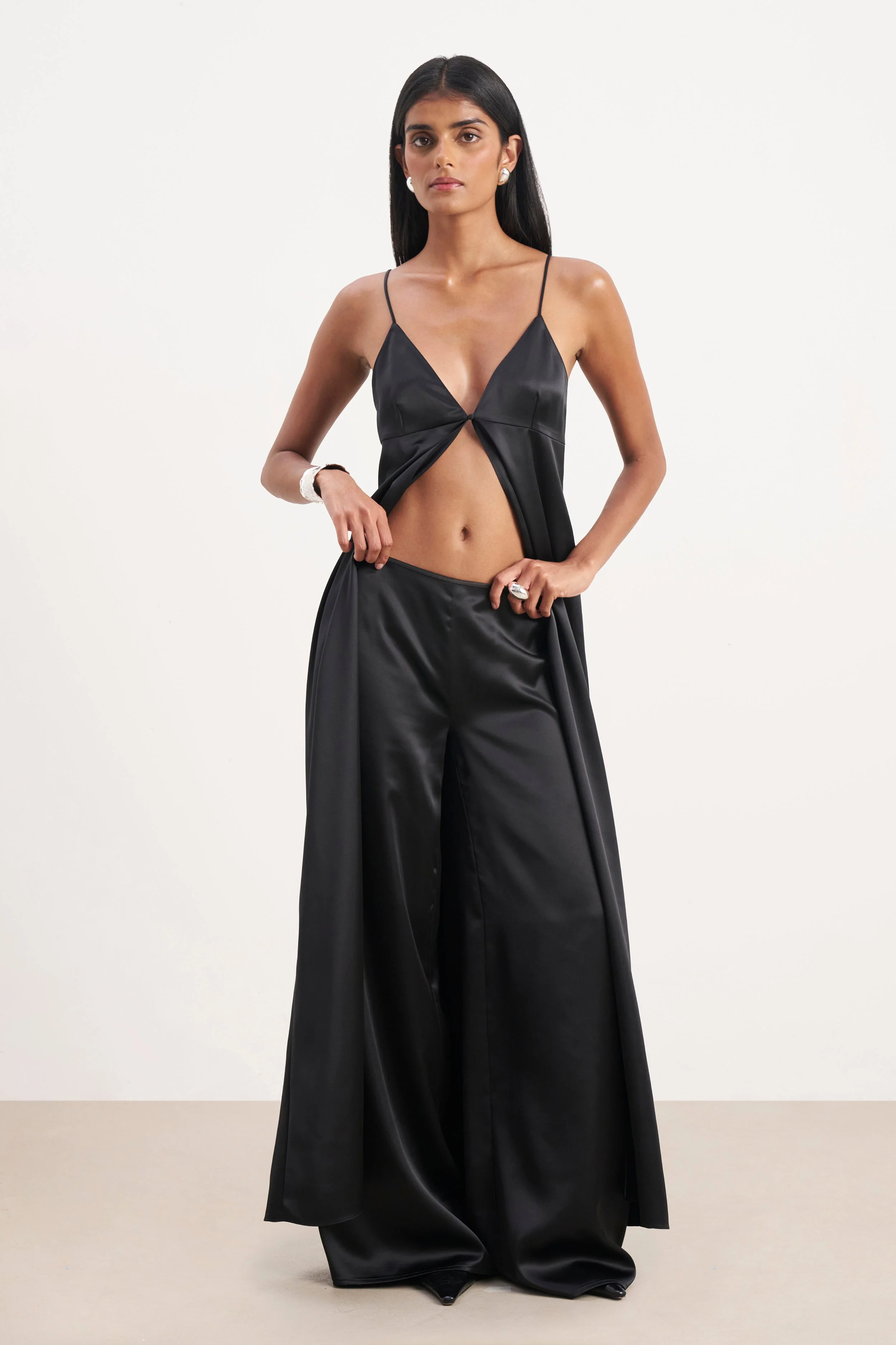 Formal Satin Ultra Wide Leg Trousers - Black - Image 8