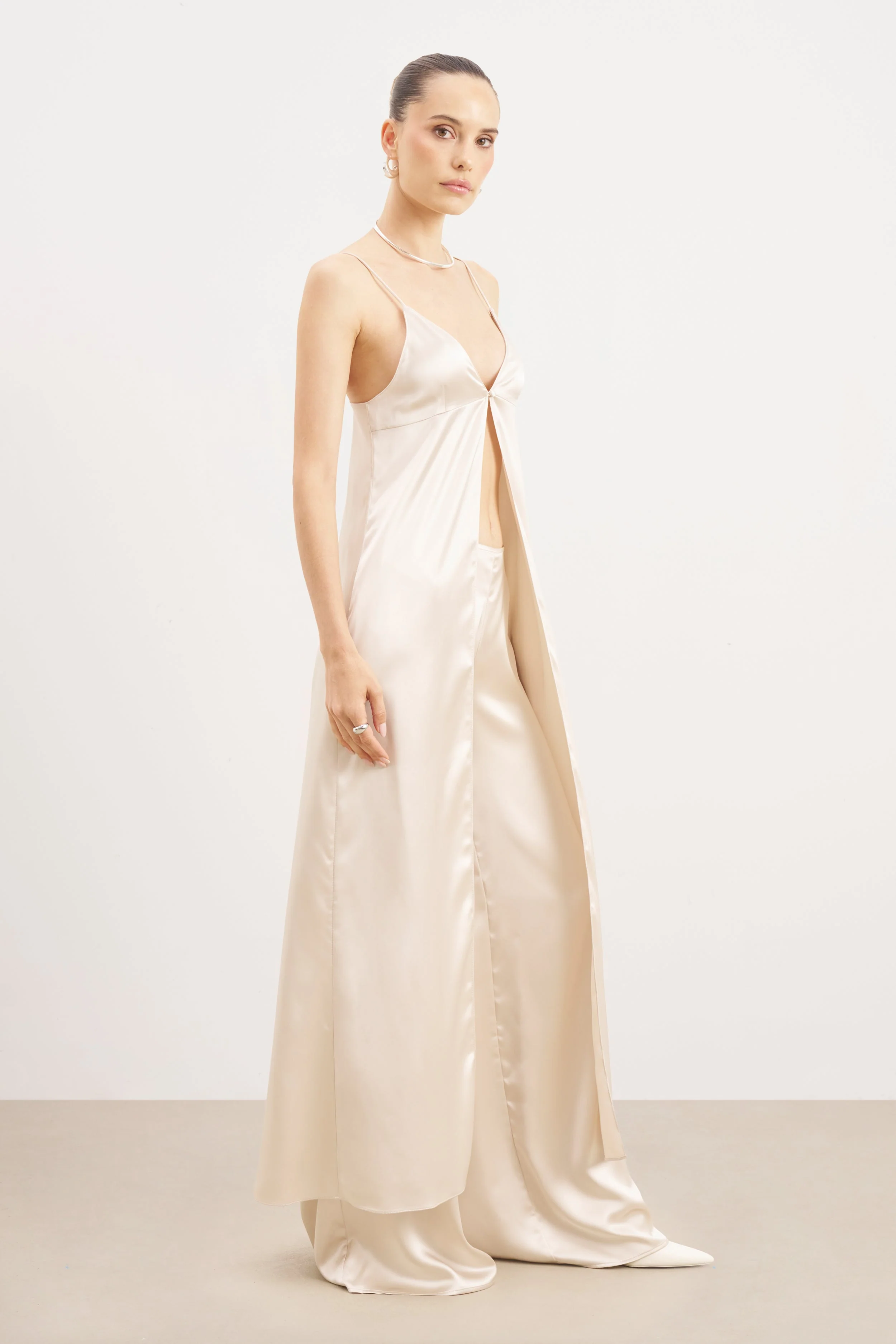 Formal Satin Ultra Wide Leg Trousers - Champagne - Image 5
