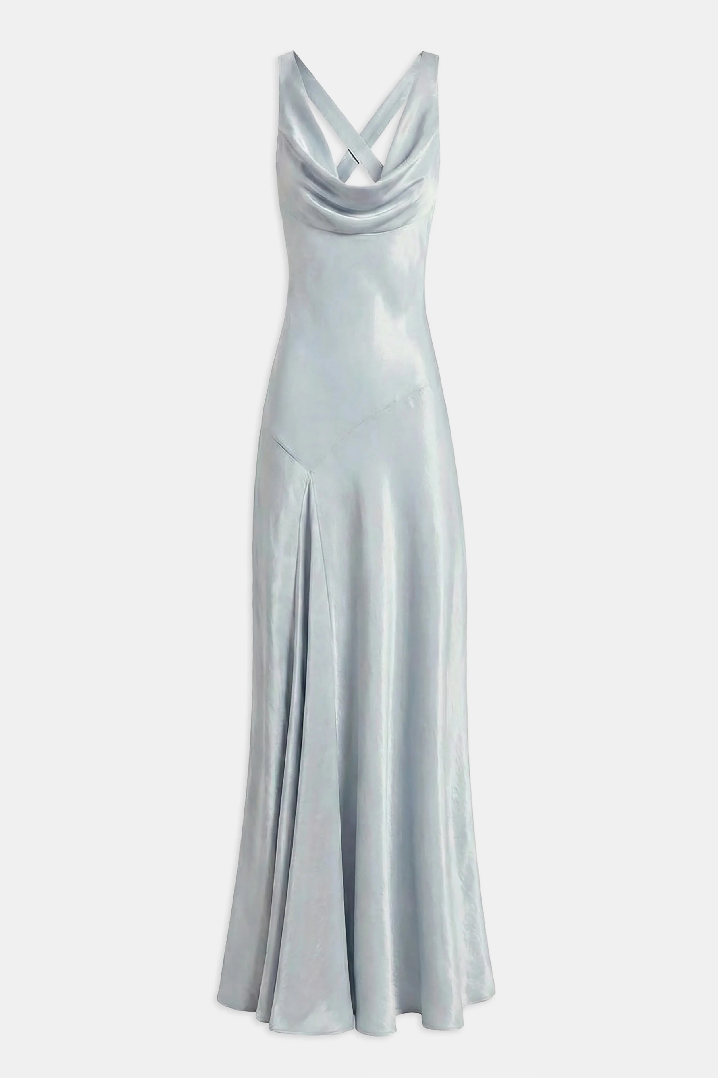 High Gloss Satin Asymmetric Panel Gown - Frost - Image 8