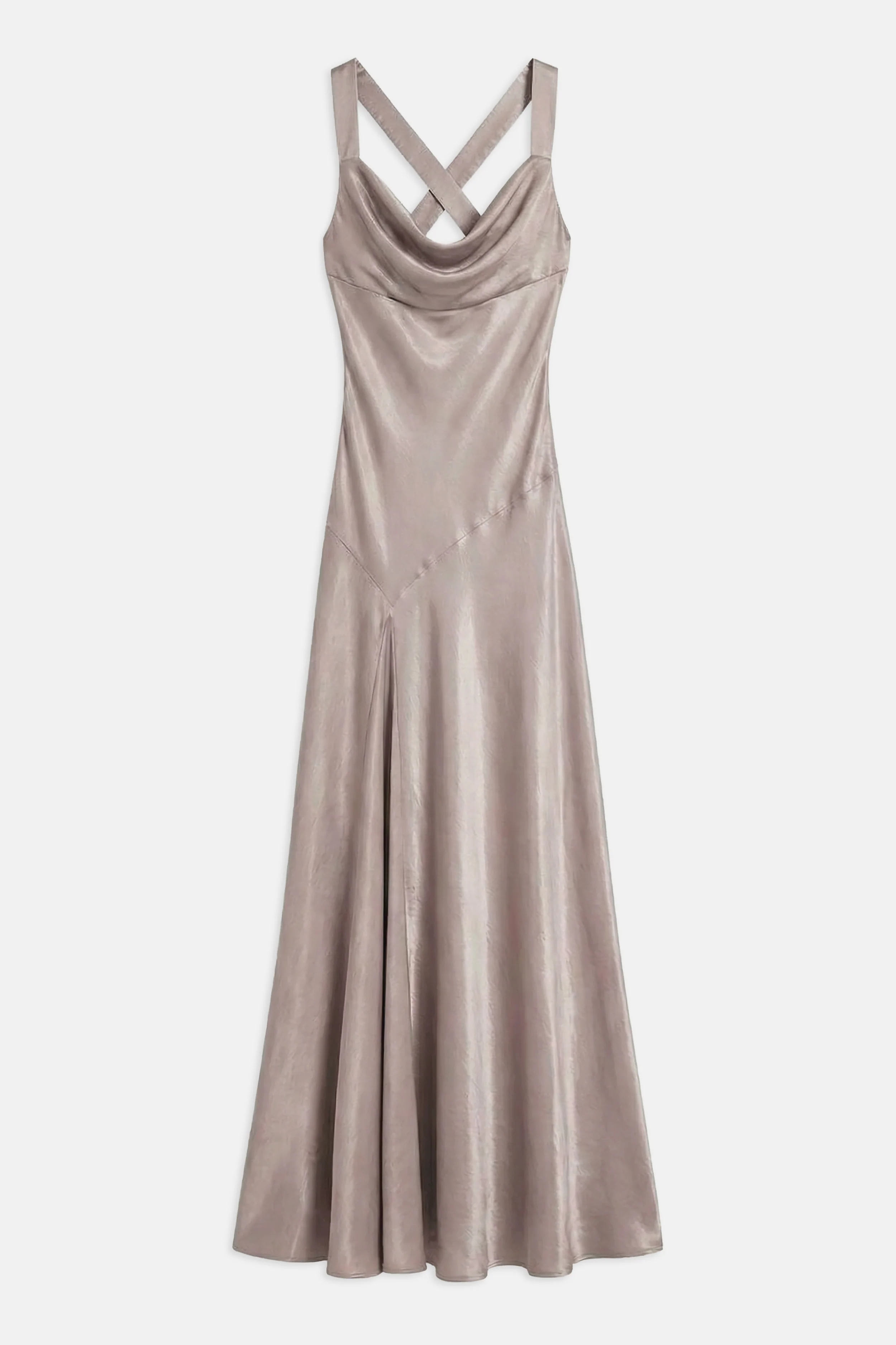 High Gloss Satin Asymmetric Panel Gown - Pebble - Image 7