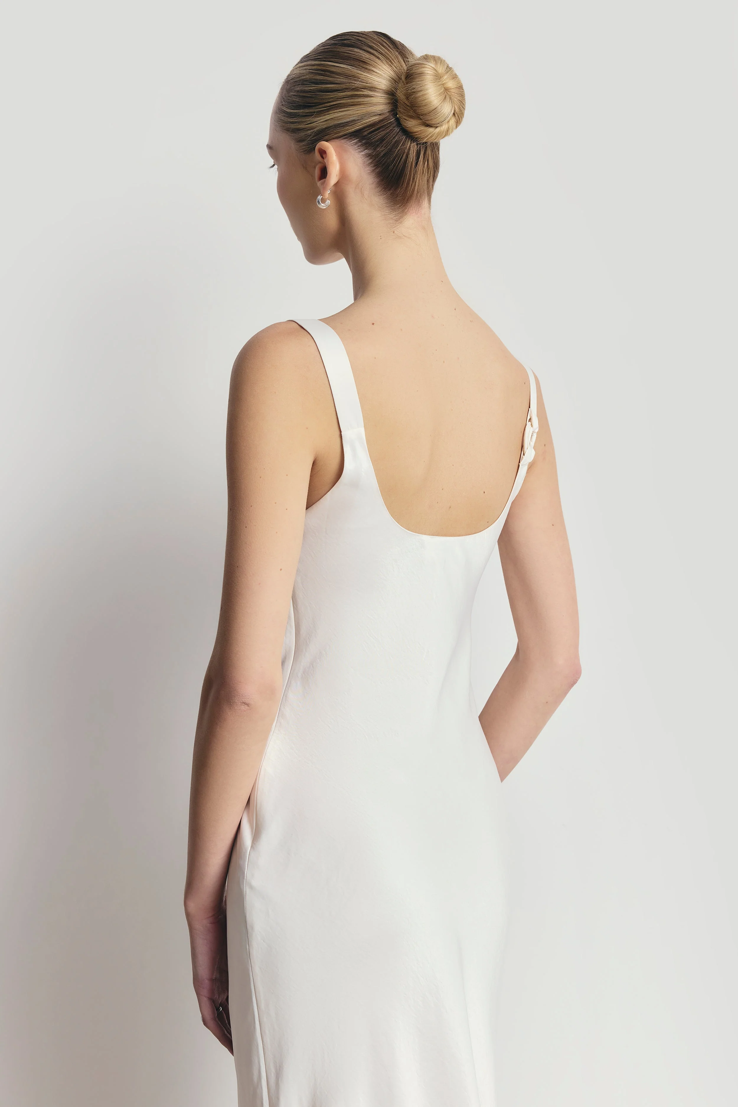 High Gloss Satin Cowl Neck Gown - Cream - Image 7