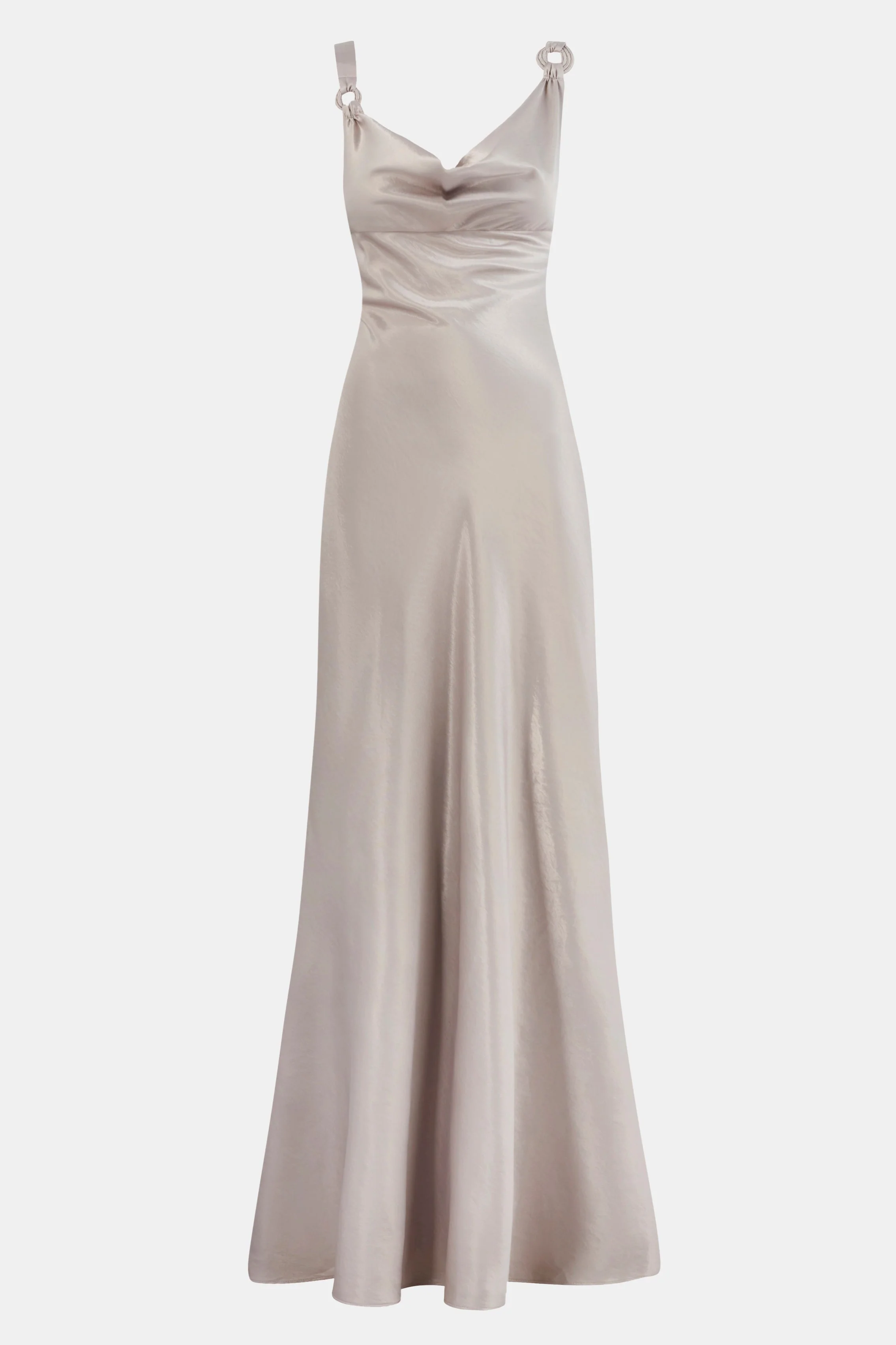 High Gloss Satin Cowl Neck Gown - Pebble - Image 9