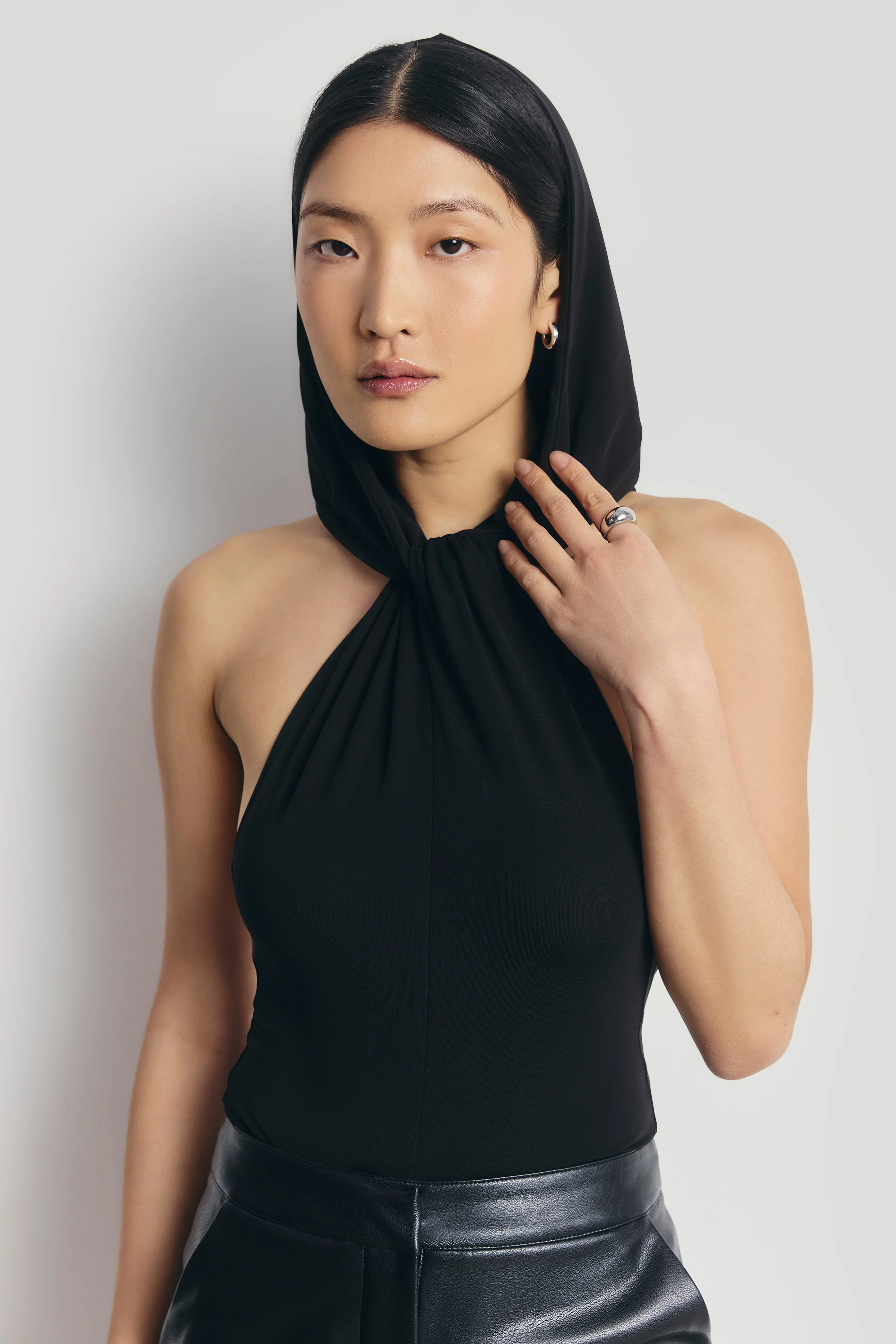 Hooded Halterneck Bodysuit - Black - Image 6