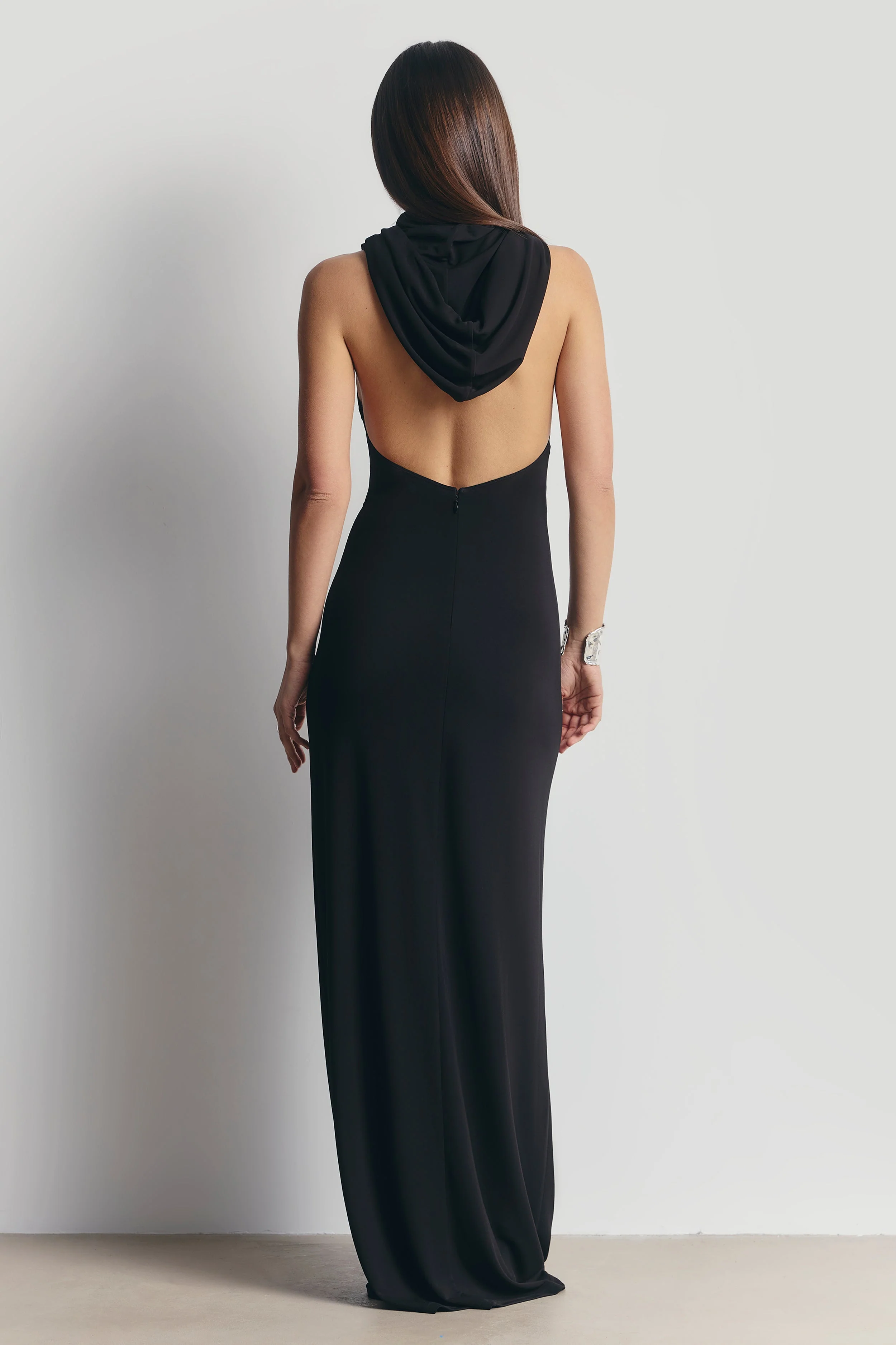 Hooded Halterneck Maxi Dress - Black - Image 7